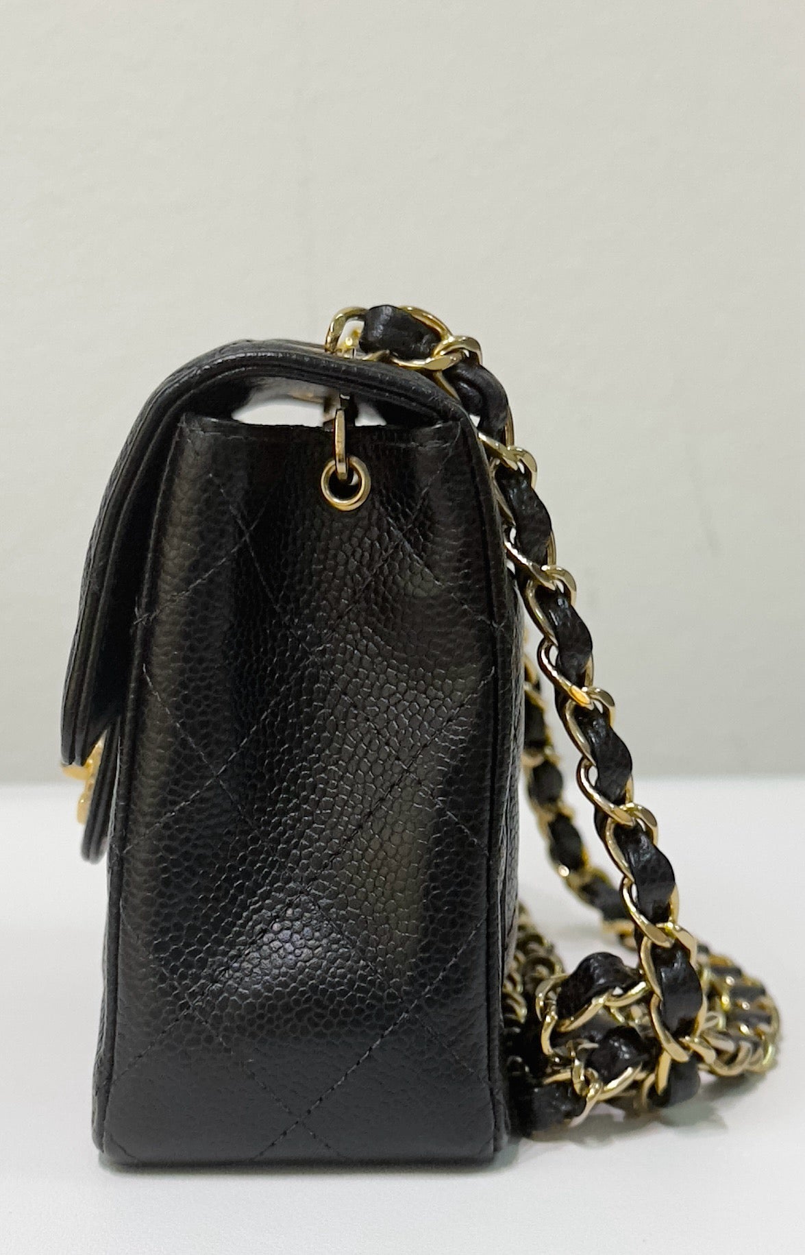 Chanel Mini Square Caviar Classic Flap Chain Shoulder Bag Black GHW(inside corner lightly touched)