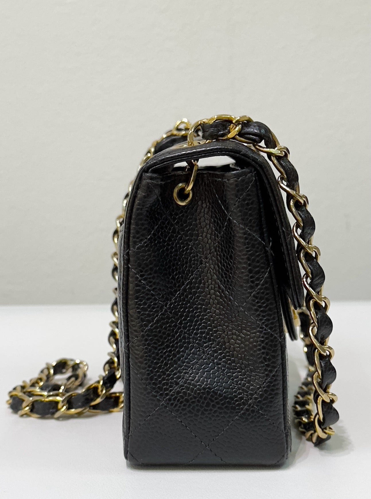 Chanel Mini Square Caviar Classic Flap Chain Shoulder Bag Black GHW(inside corner lightly touched)