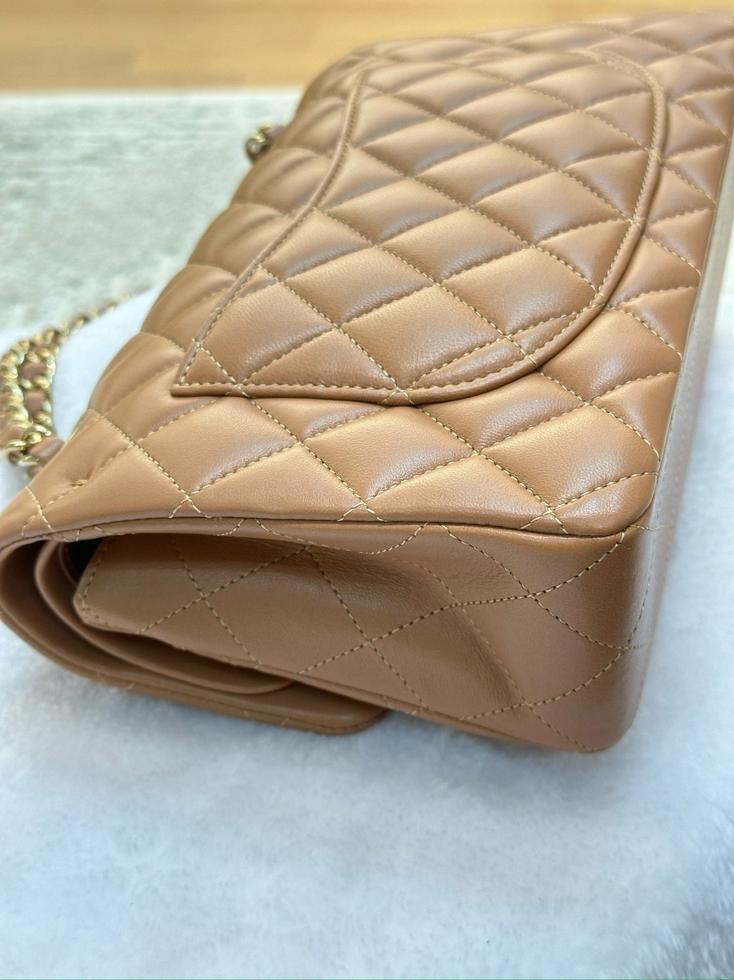 Chanel Small Lambskin Classic Double Flap Bag Dark Beige LGHW