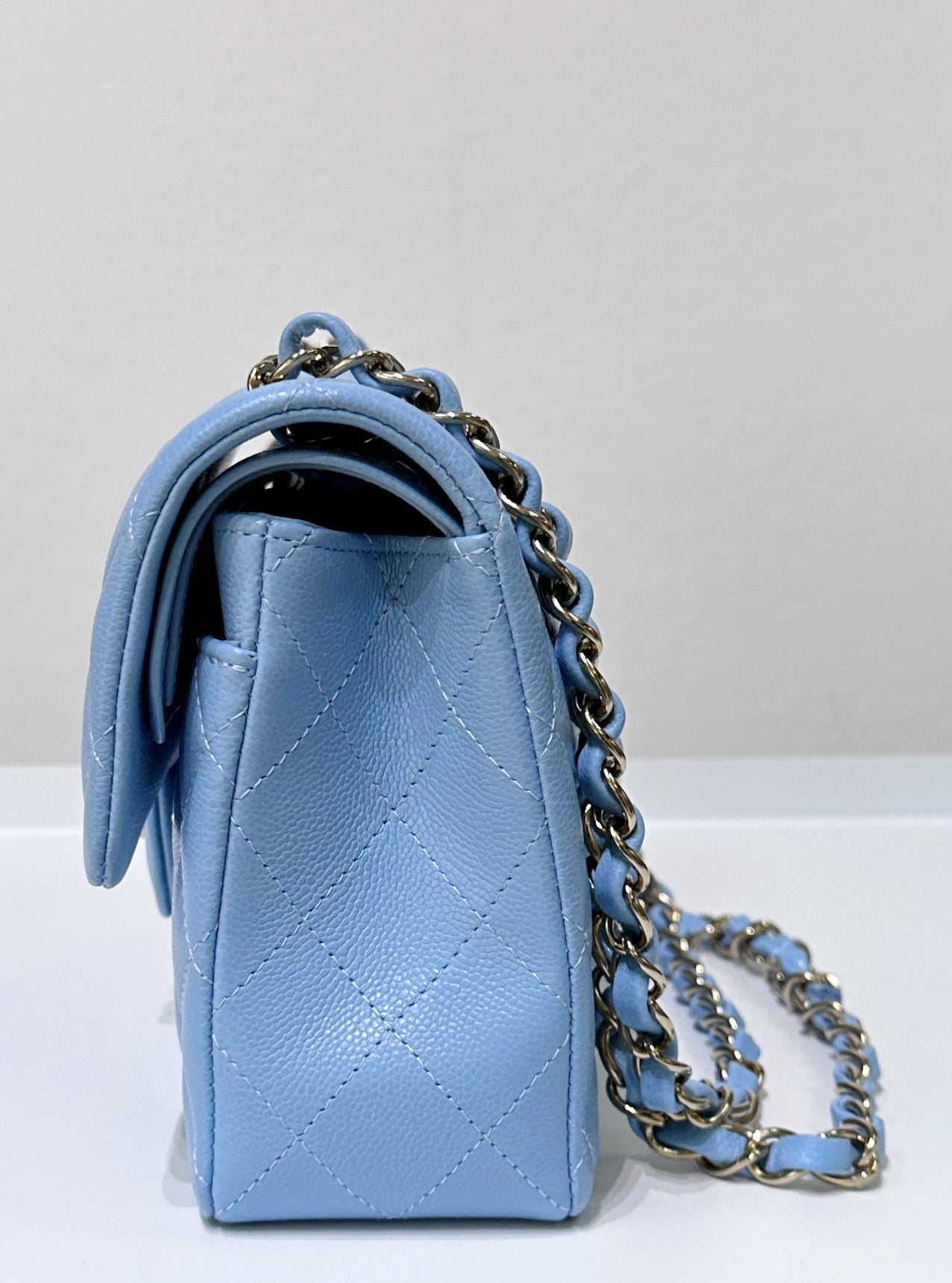 Chanel Small Classic Flap Ligth Blue Caviar Light Gold Hardware