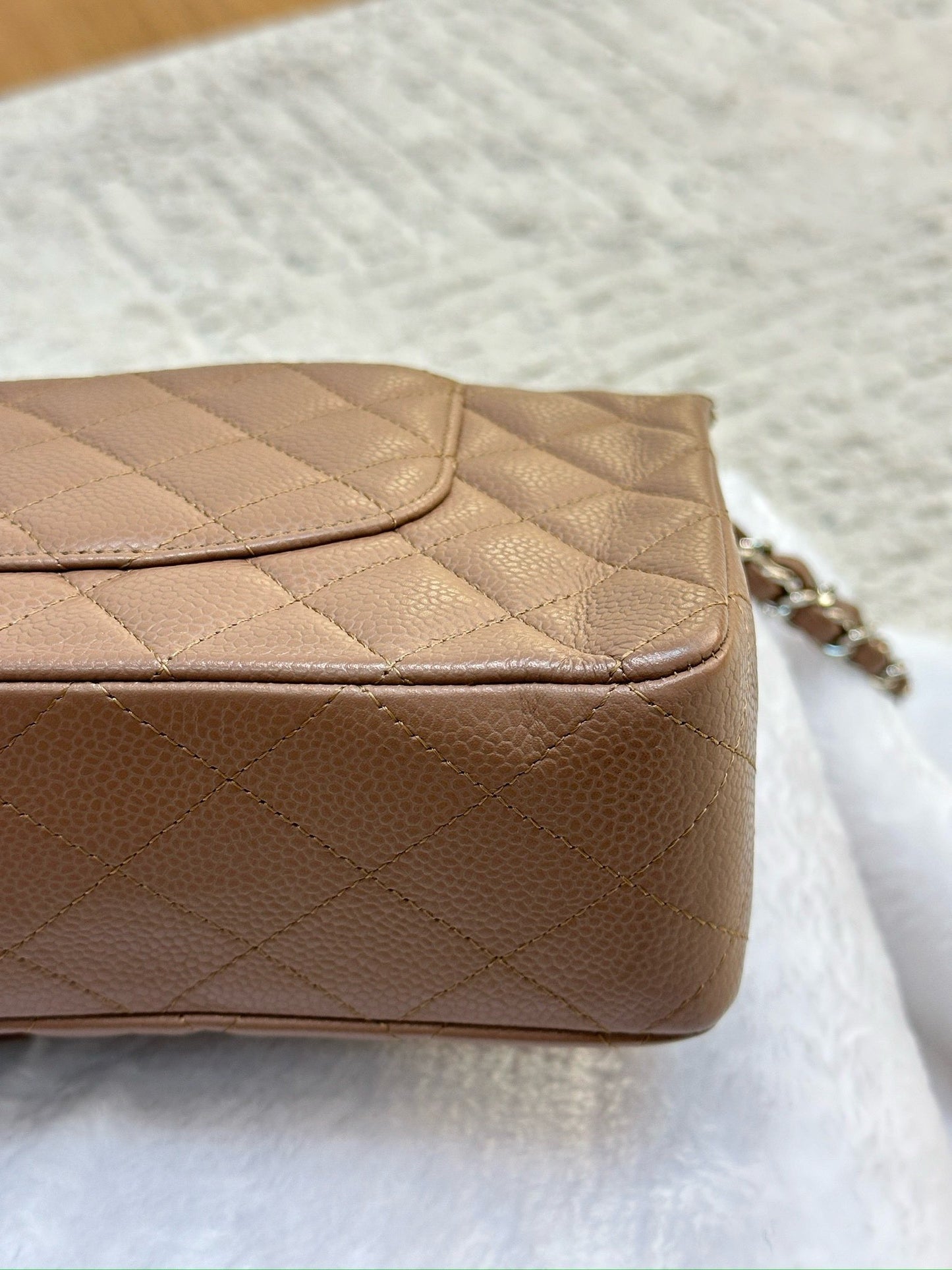 Chanel Medium Classic Caviar Double Flap Taupe SHW