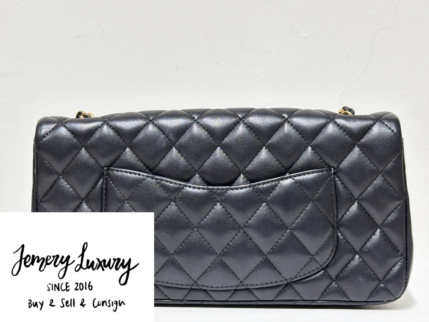 Chanel Lambskin East West Flap Bag Black GHW 1411 holo card