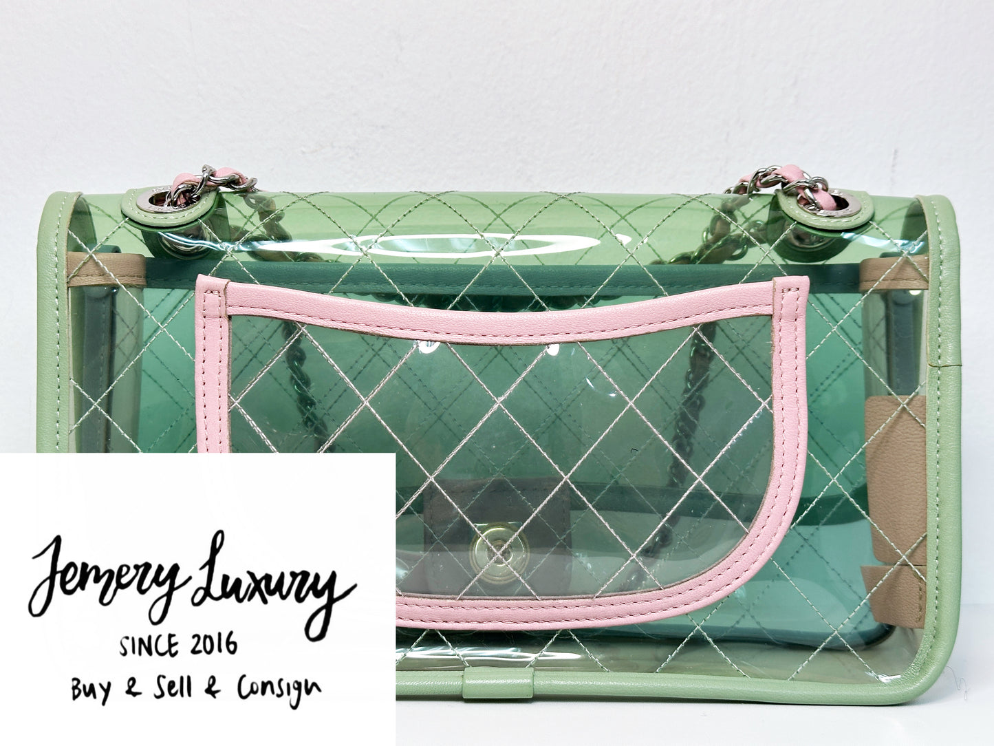 Chanel Coco Splash PVC Medium Flap Bag Green/Blue/Pink 2549 holo card
