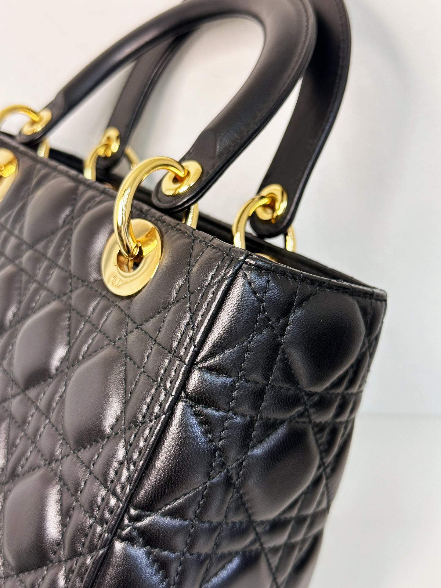 Christian Dior Medium Cannage Lambskin Lady Dior Bag Black GHW