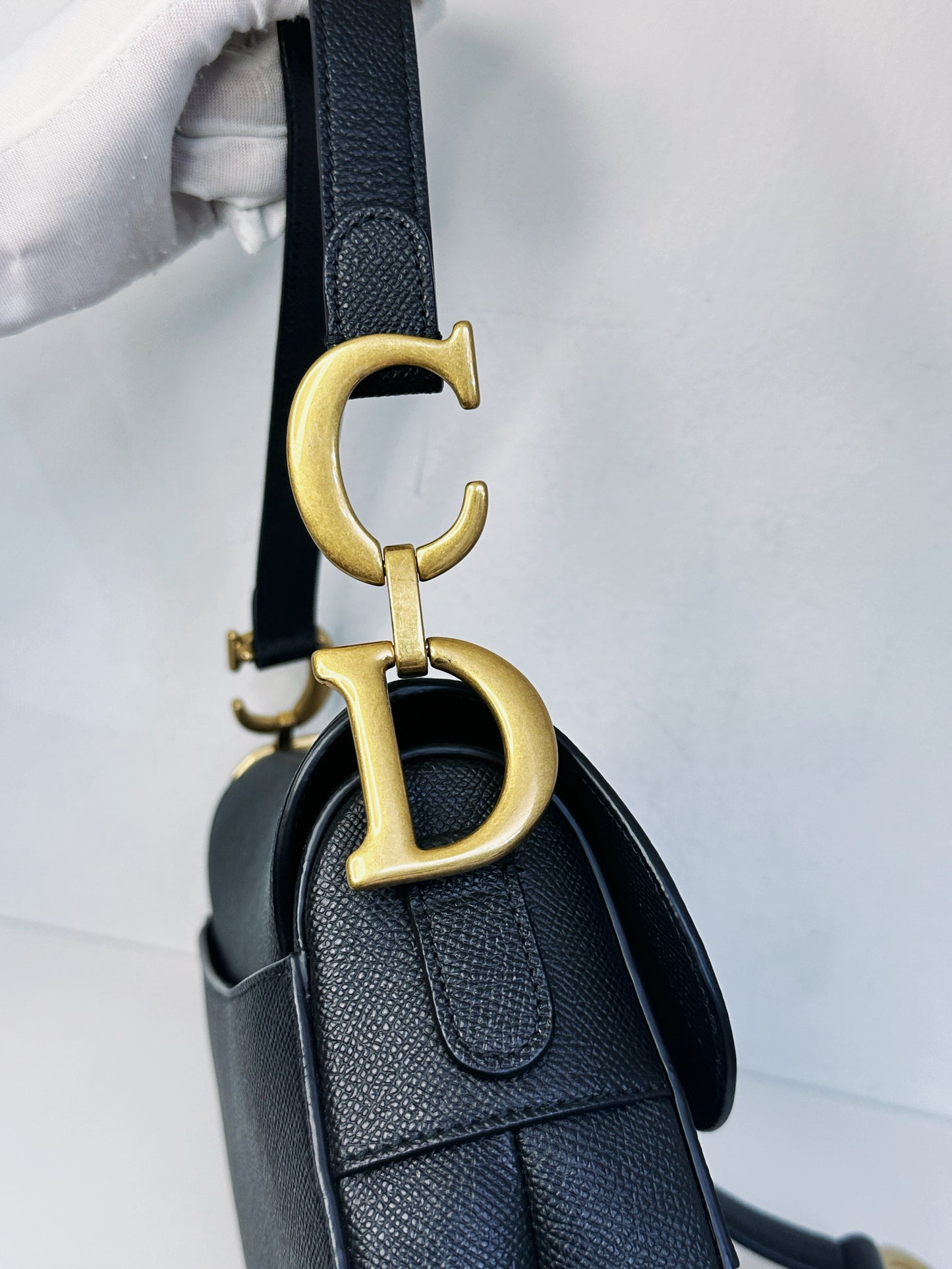 Christian Dior Saddle Bag with Strap Golden Saddle Black Calfskin 2022 year