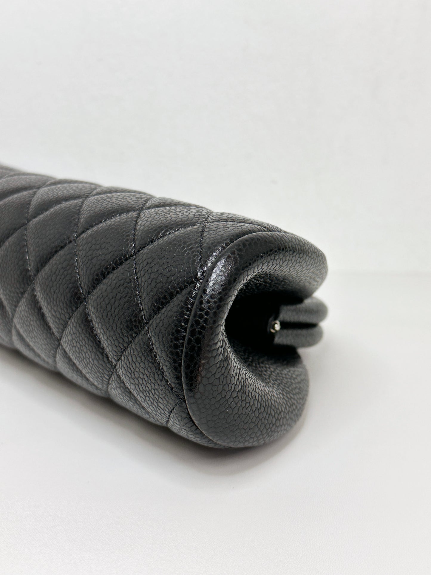 Chanel Quilted Timeless Kisslock Clutch Black Caviar SHW 1915 holo card