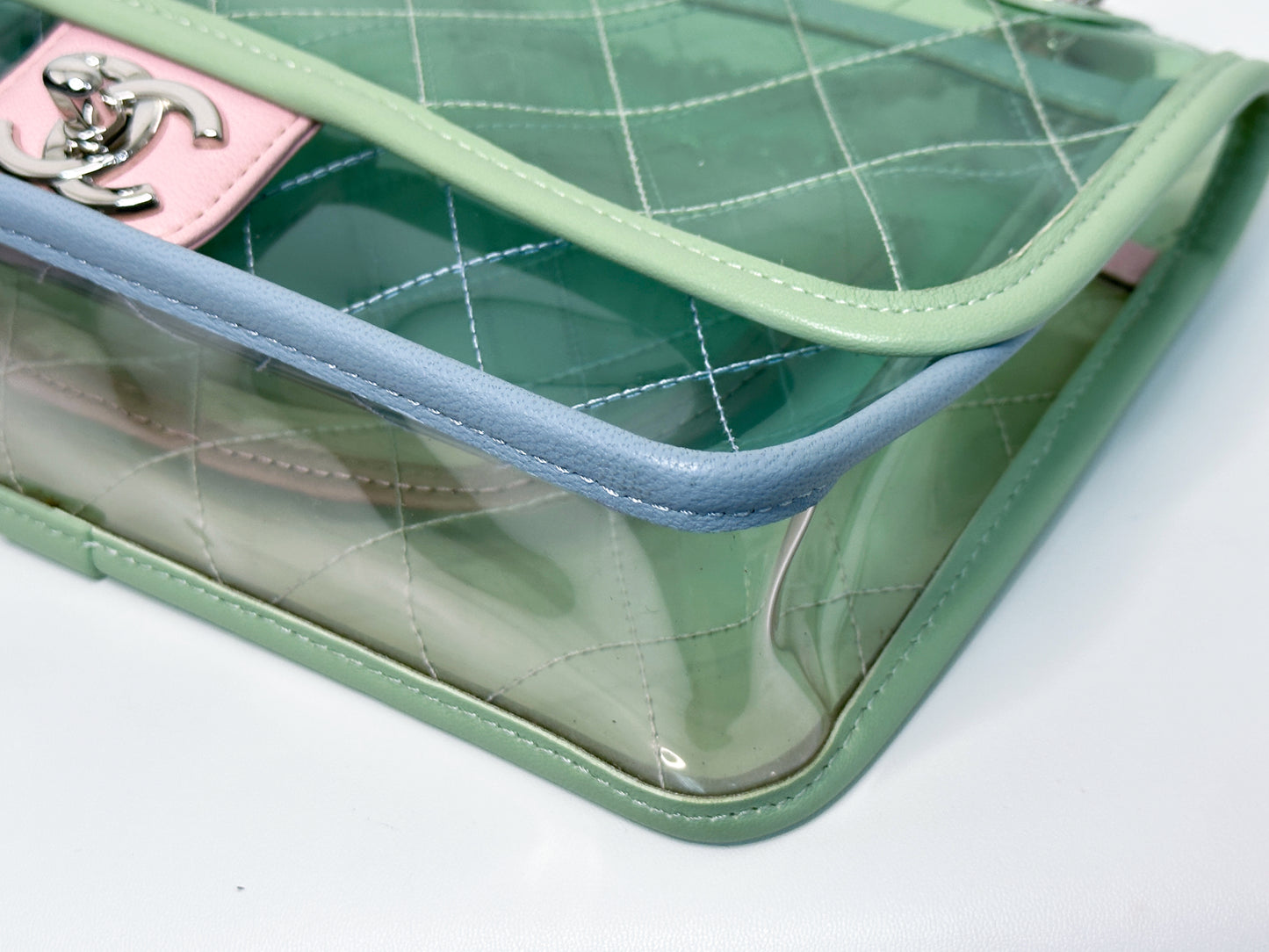 Chanel Coco Splash PVC Medium Flap Bag Green/Blue/Pink 2549 holo card