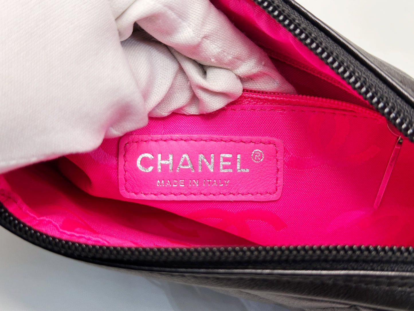 Chanel Calfskin Quilted Cambon Pochette Black White 92 holo card