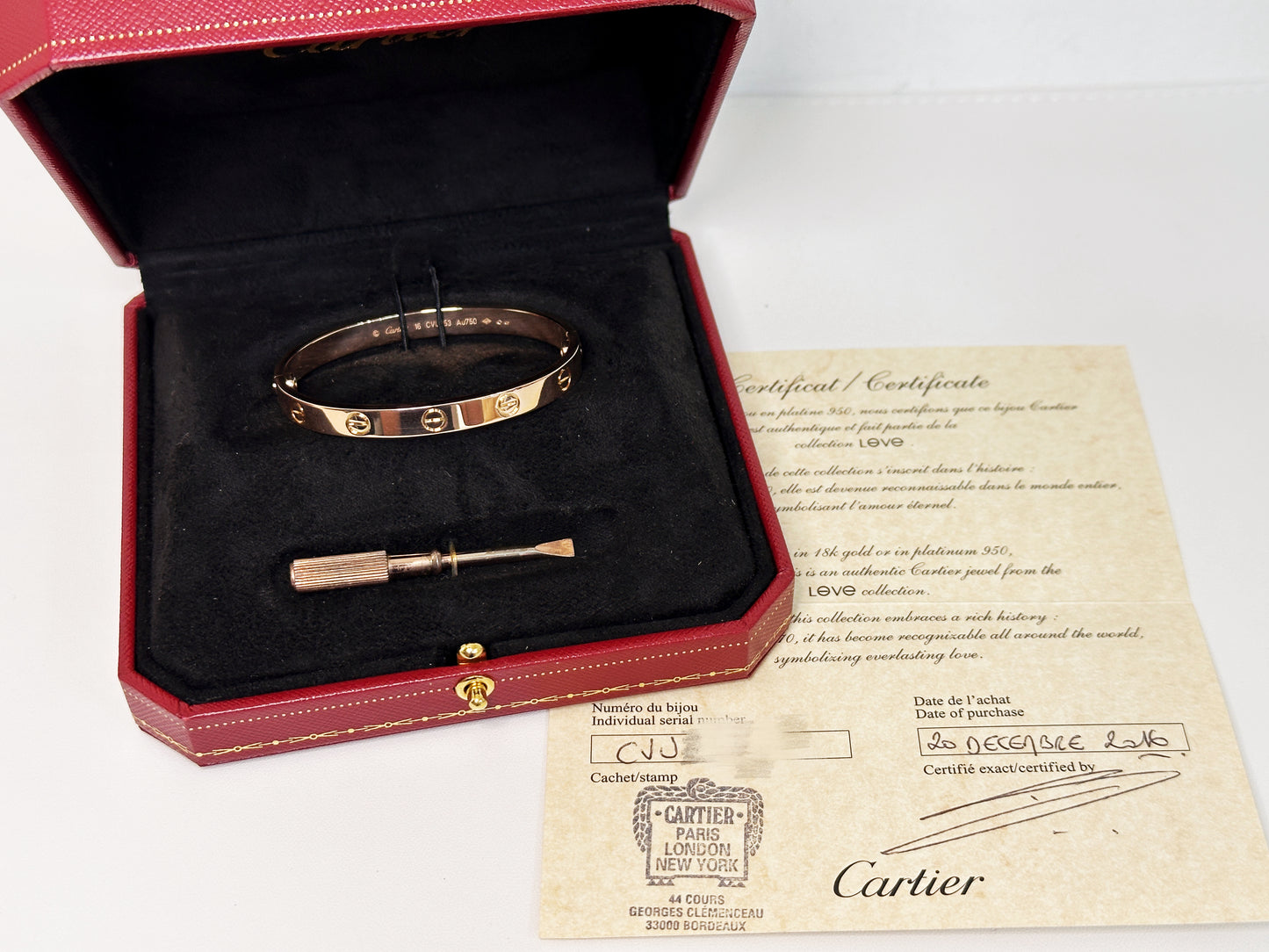 Cartier Love Bracelet Classic Model 18K Rose Gold CVU XXX