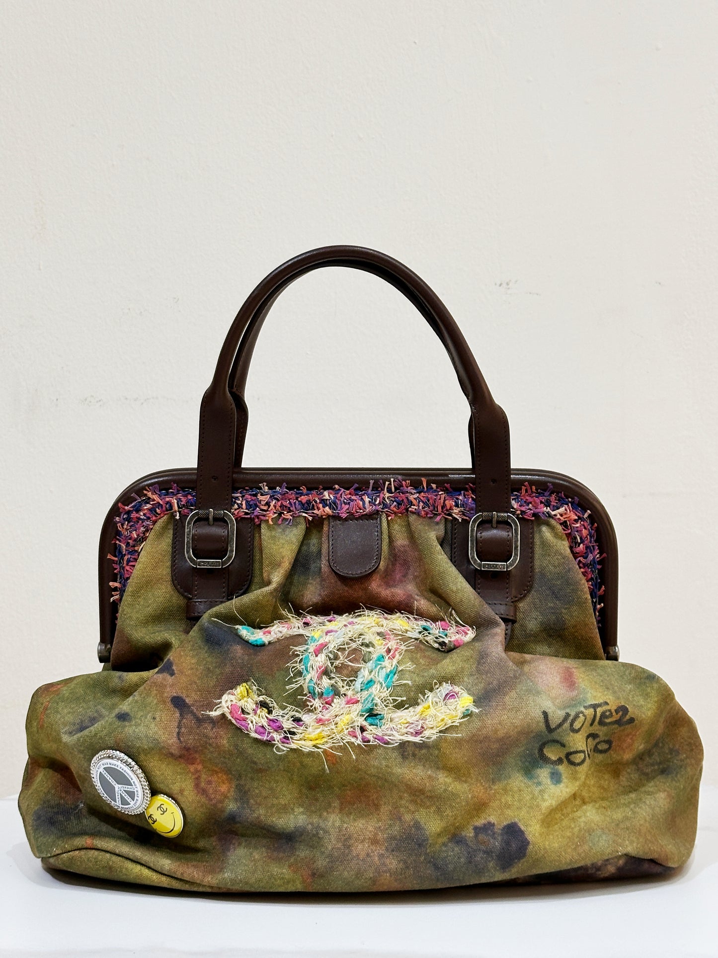 Chanel Green Graffiti Canvas On The Pavements Bowling Bag 2110 holo card