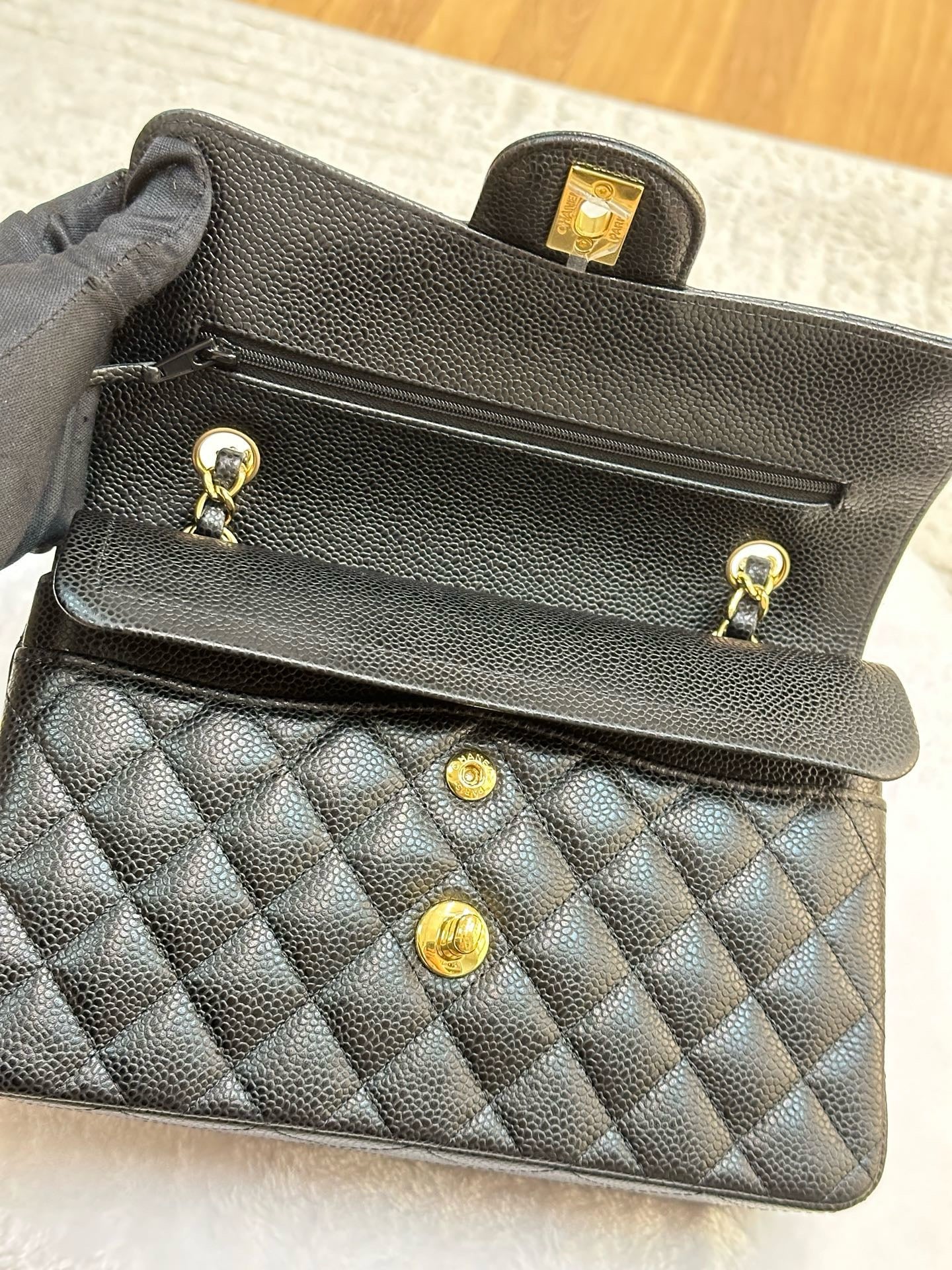 Chanel Small Classic Quilted Caviar Double Flap Bag Black 2022 year