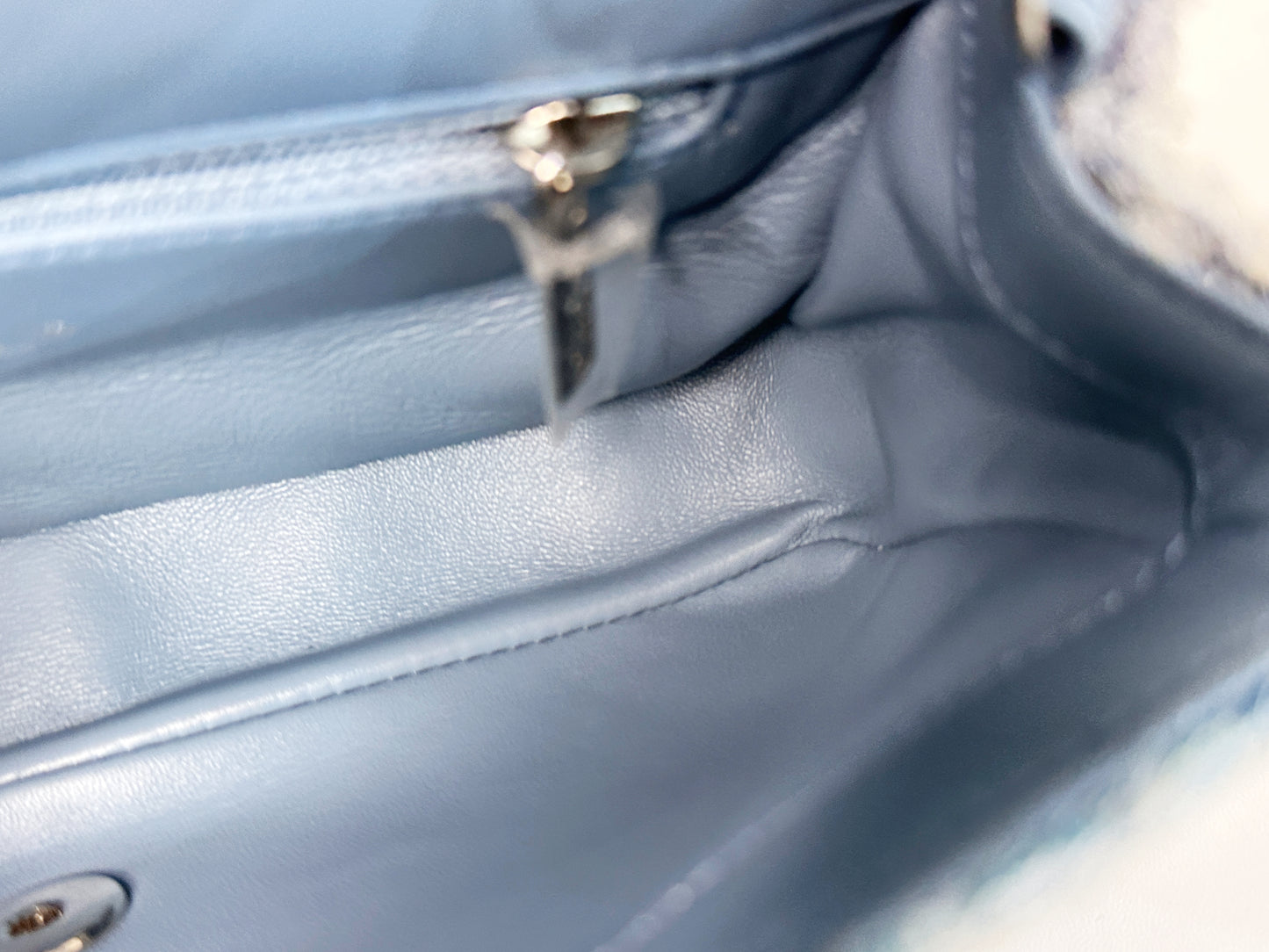 Chanel Sequin Mini Waterfall Light Blue Flap Bag 2590 holo card