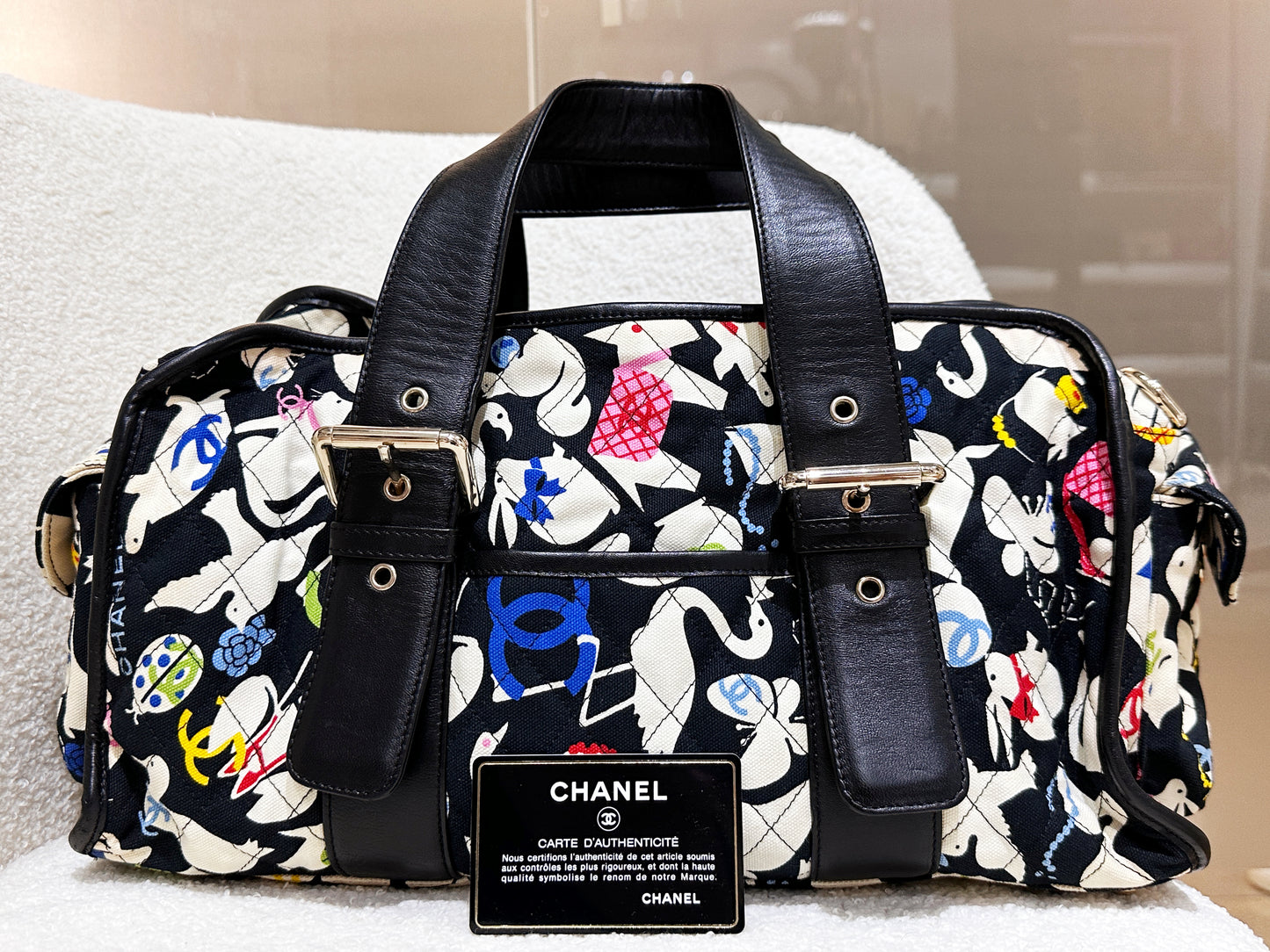 Chanel Canvas Baby Animals Diaper Bag Black 1119 holo card
