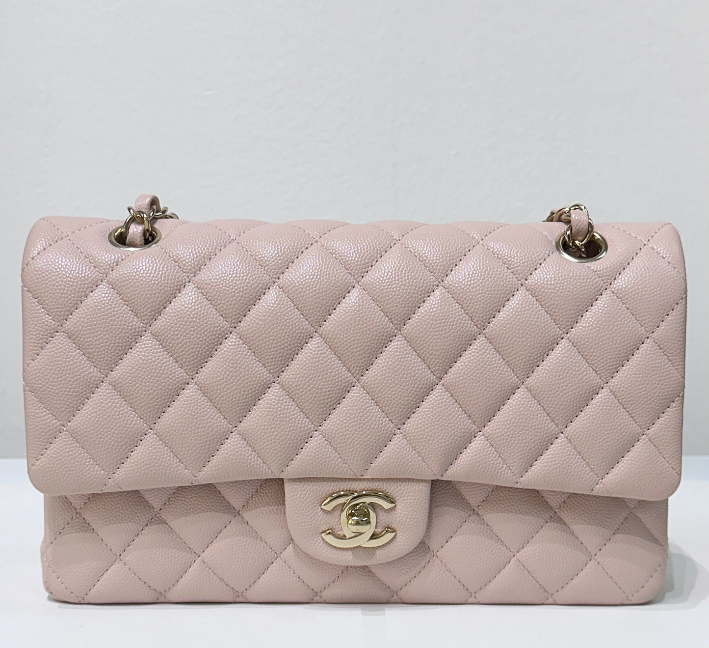 Chanel Medium Caviar Quilted Double Flap Light Pink 21C