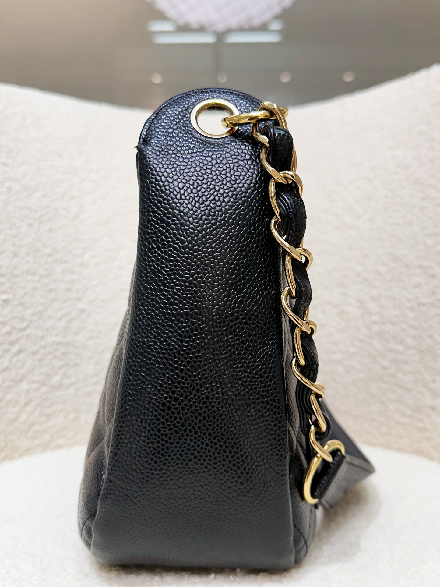Chanel Black Quilted Caviar CC Logo Chain Shoulder Bag GHW 84 holo card