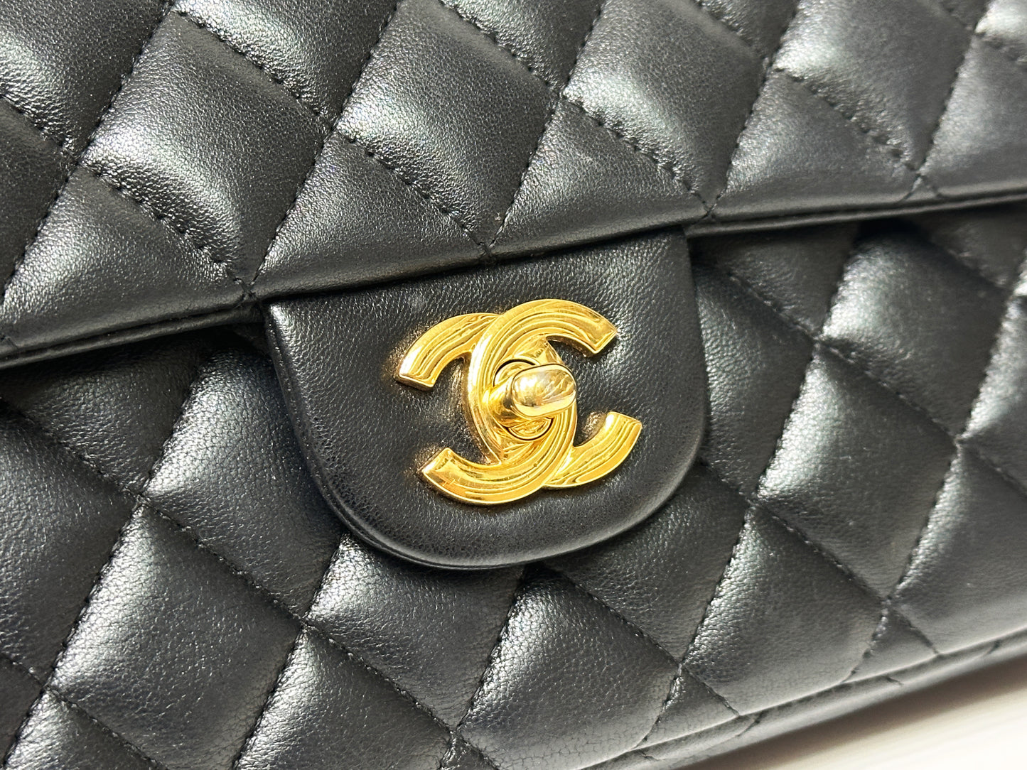 Chanel Lambskin East West Flap Bag Black GHW 1411 holo card