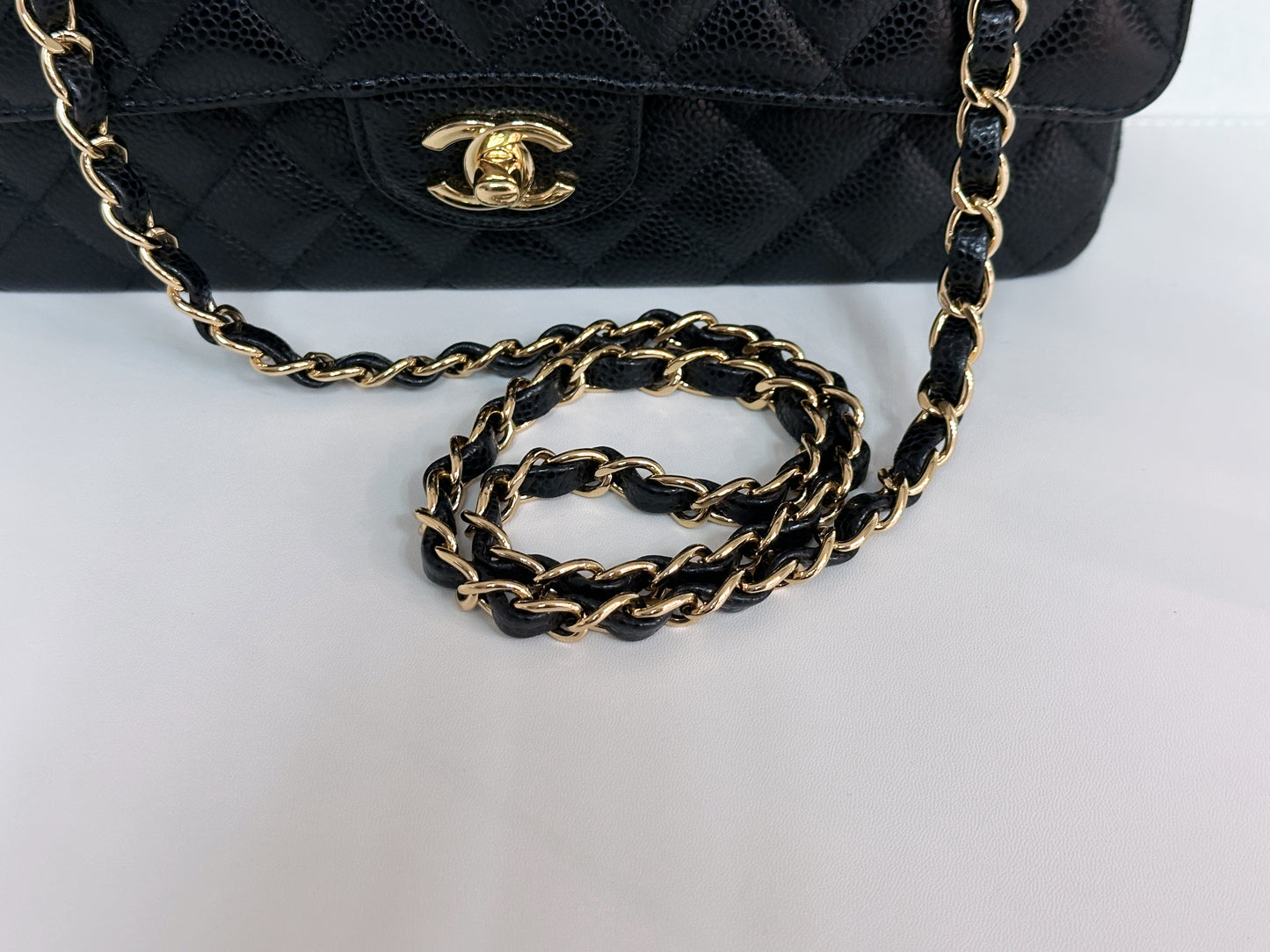 Chanel Medium Size Classic Quilted Caviar Double Flap Bag Black L9TX microchip