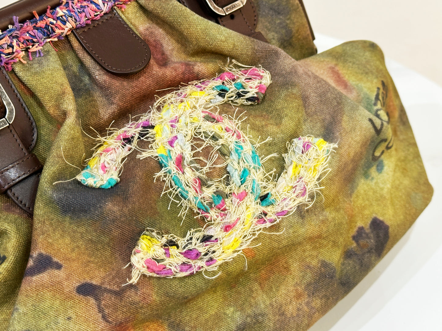 Chanel Green Graffiti Canvas On The Pavements Bowling Bag 2110 holo card