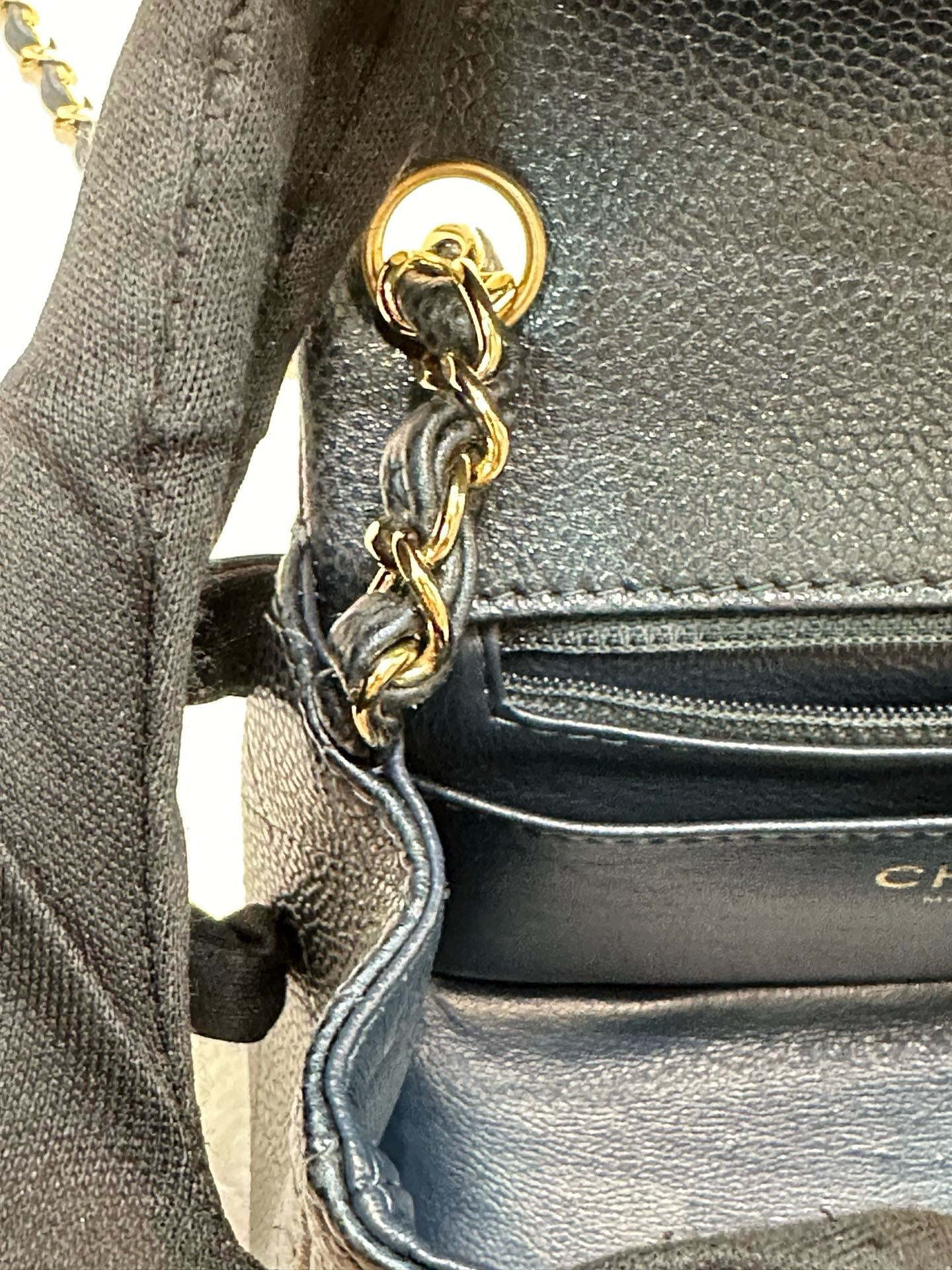 Chanel Mini Square Quilted Caviar Flap Bag Blue GHW 2581 Holo card