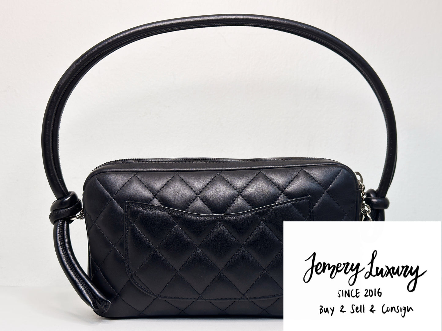 Chanel Calfskin Quilted Cambon Pochette Black White 922 holo card