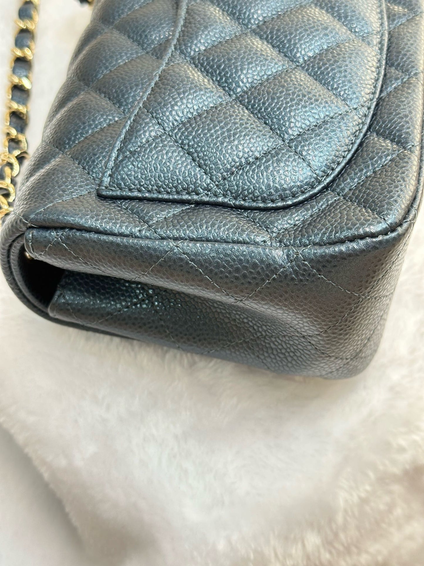 Chanel Mini Square Quilted Caviar Flap Bag Blue GHW 2581 Holo card