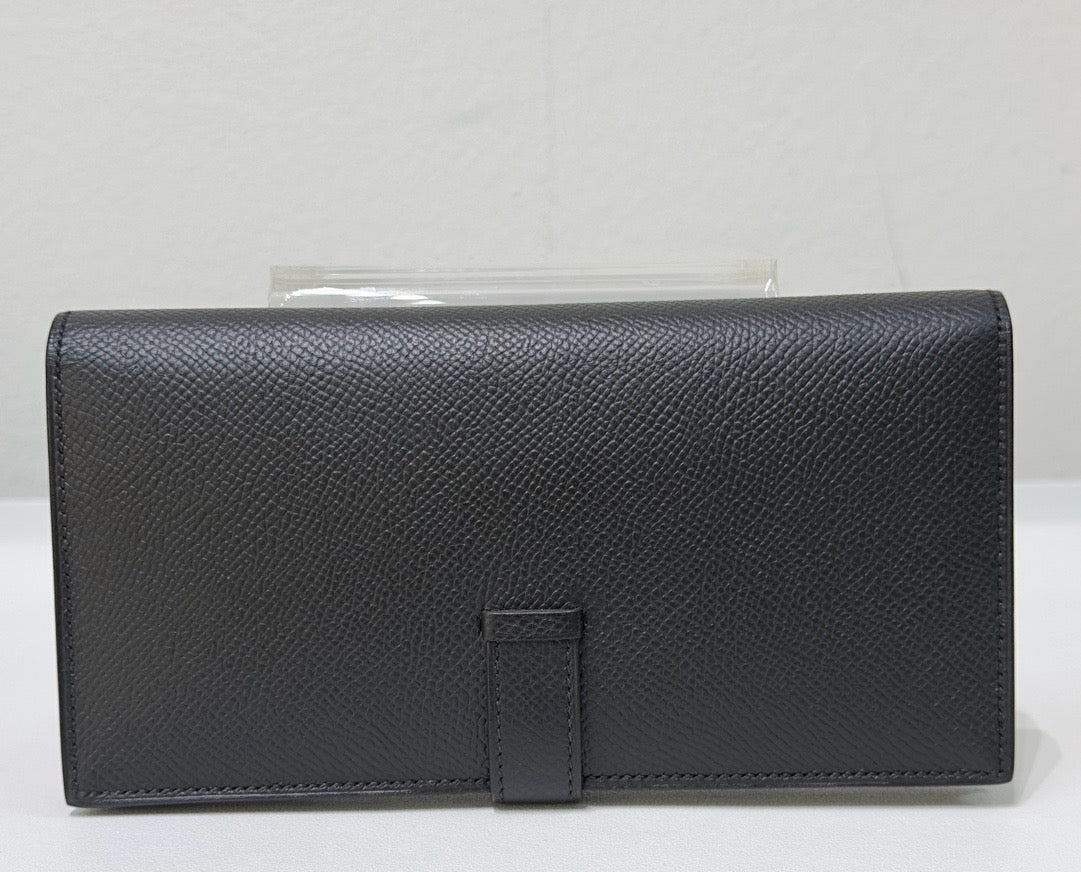 Hermes Bearn Soufflet Long Wallet Epsom Leather Black