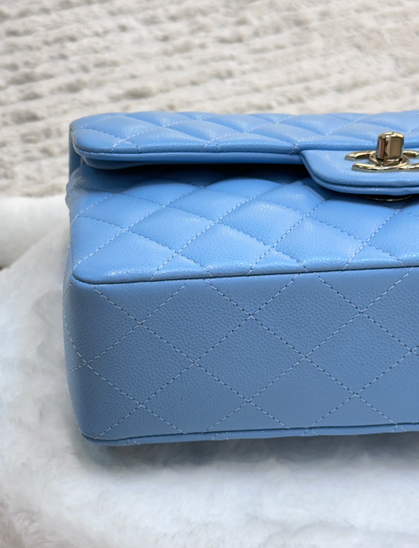 Chanel Small Classic Flap Ligth Blue Caviar Light Gold Hardware