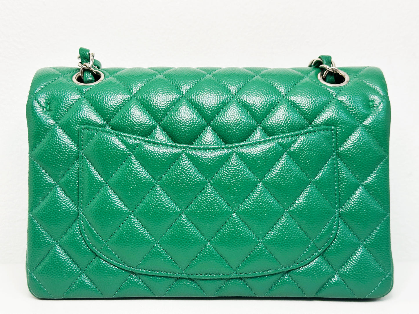 CHANEL 20B Green Classic Small Double Flap Bag SHW 3050 holo card