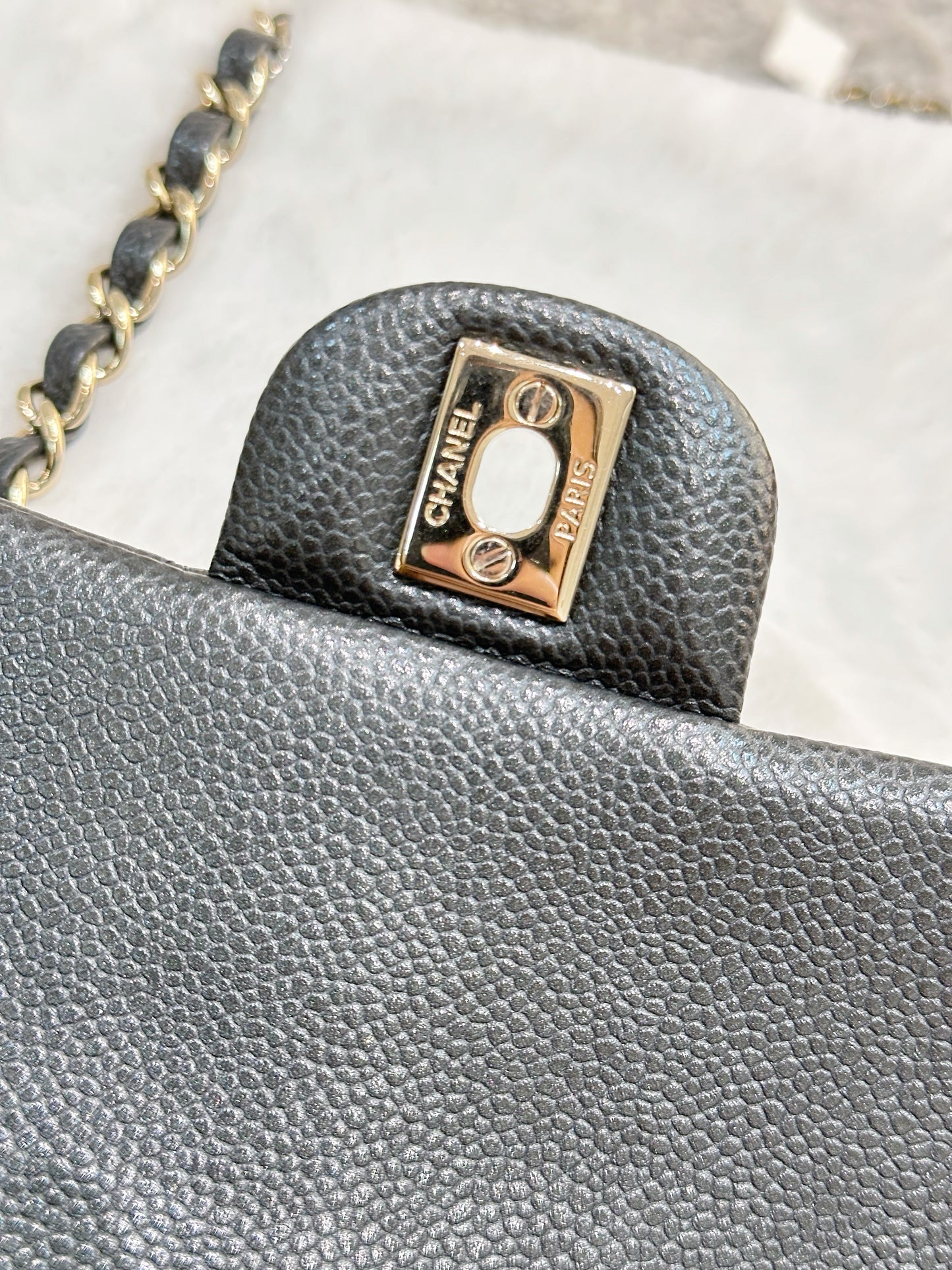 Chanel Classic Mini Rectangular 18S Dark Gray/Grey Quilted Caviar LGHW