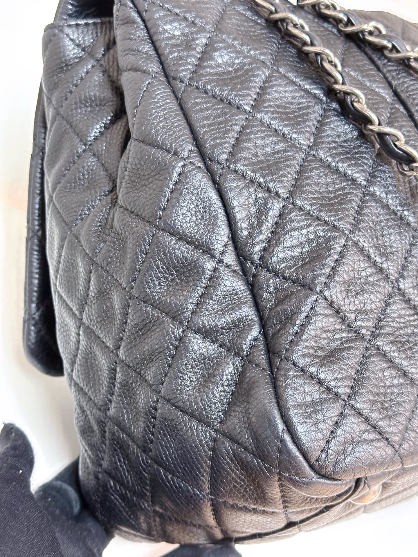 Chanel Calfskin Quilted XXL Travel Flap Bag Black 3038 holo card
