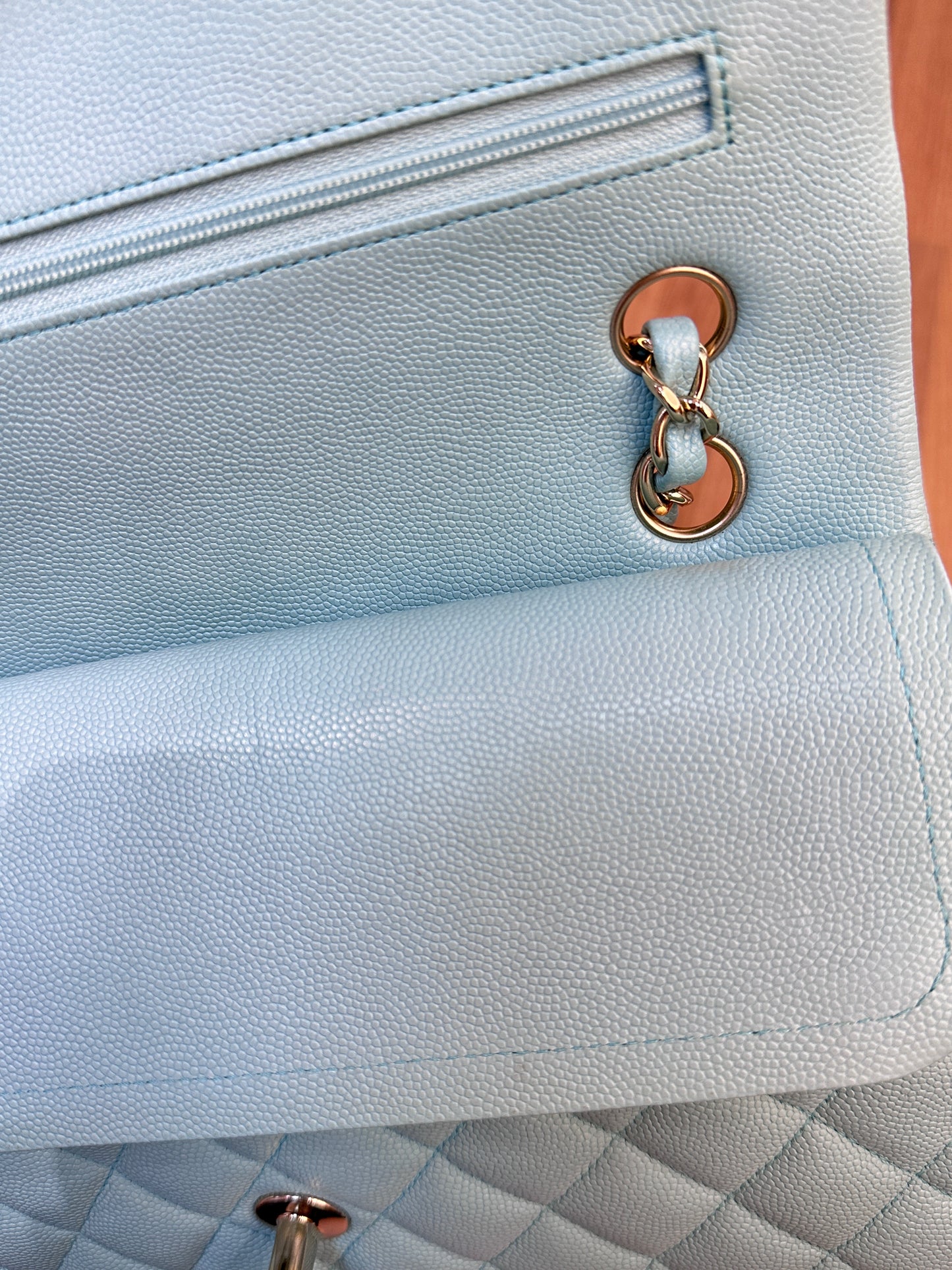 Tiffany Blue Caviar Quilted Classic Flap Medium LGHW