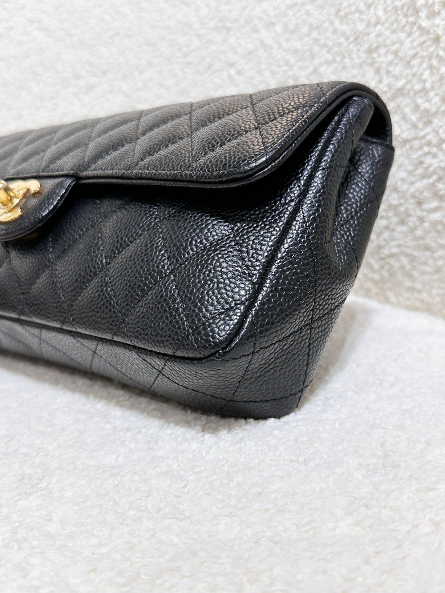 Chanel 24K Gold Caviar East West Flap Bag Black GHW 1273 holo card