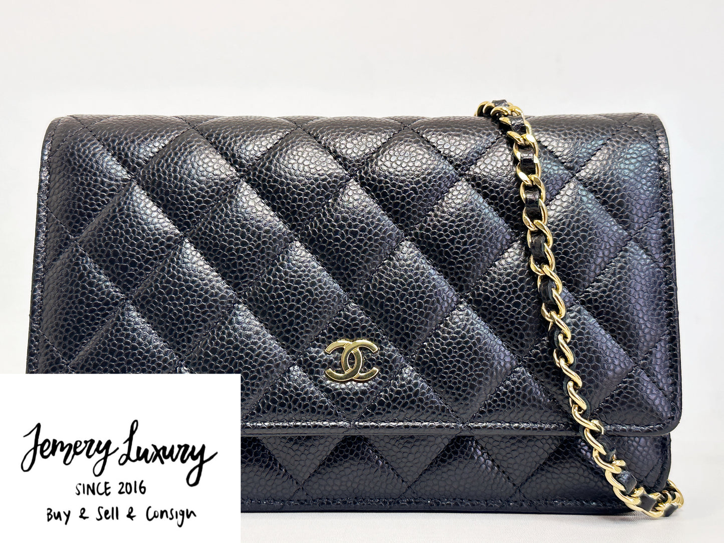 Chanel Classic Wallet on Chain Caviar Black GHW T876 microchip