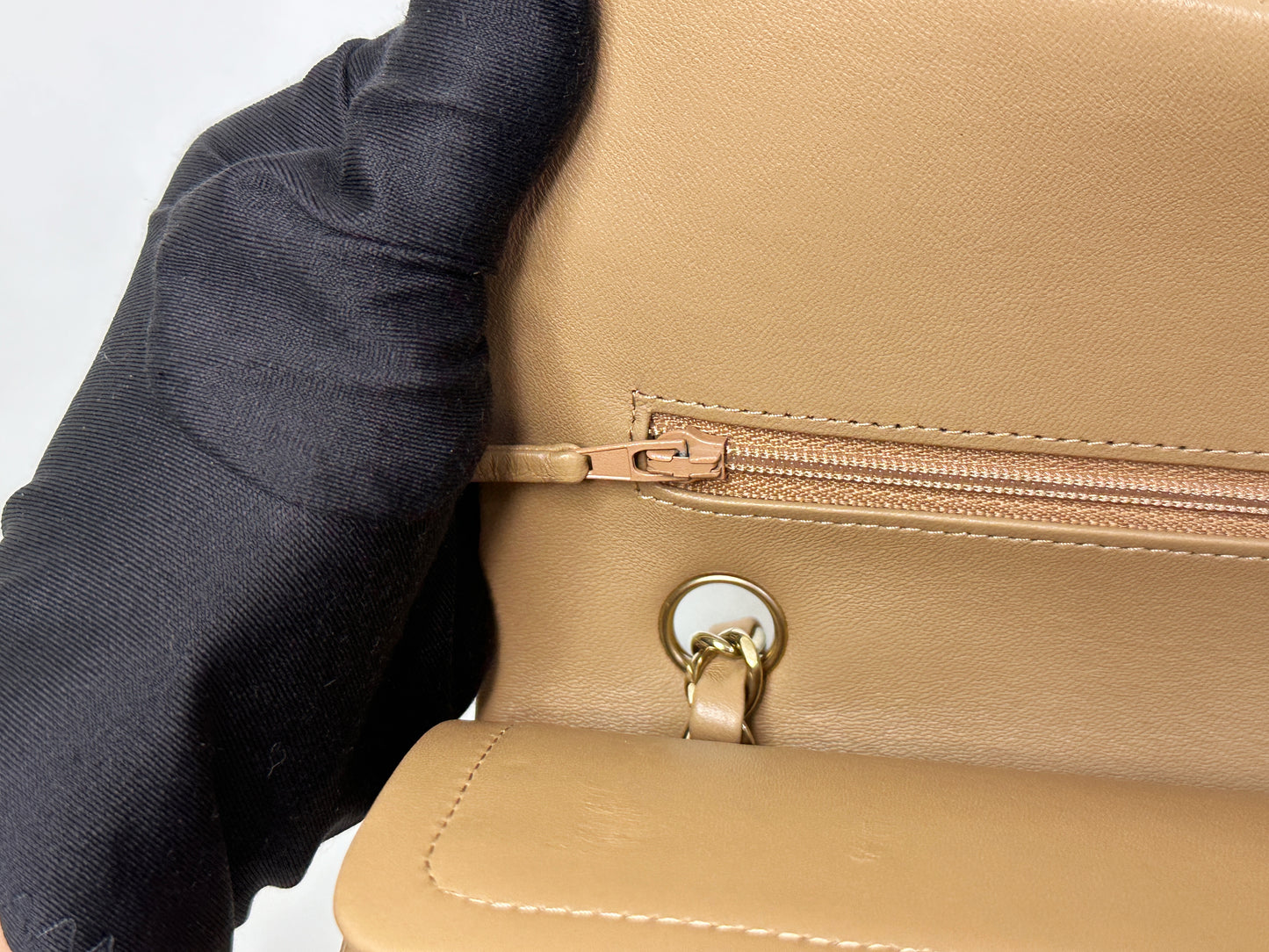 Chanel 22B Lambskin Classic Quilted Double Flap Medium LGHW Dark beige HH9G microchip