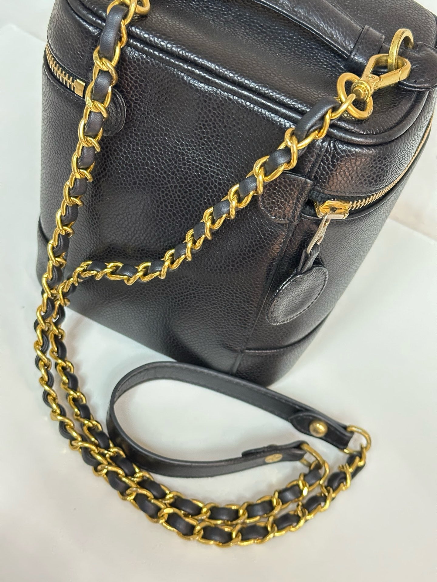 Chanel Vintage Vanity Case Black Caviar GHW 2 holo card