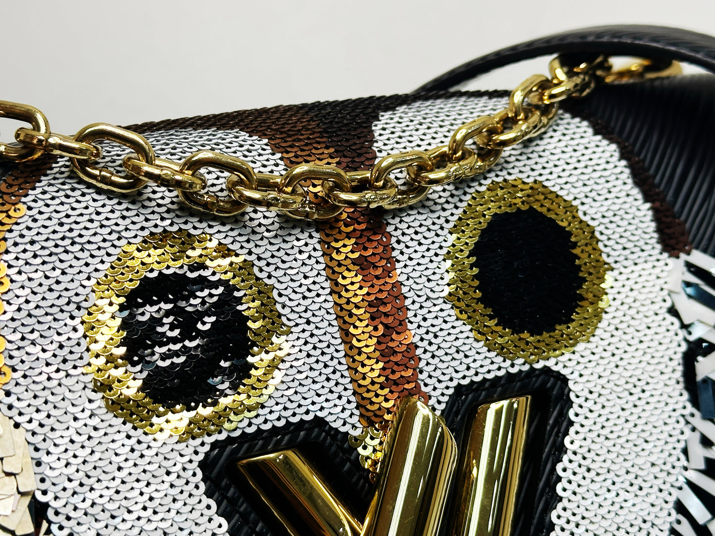 Louis Vuitton Black Epi Leather Sequin Owl MM Twist Bag