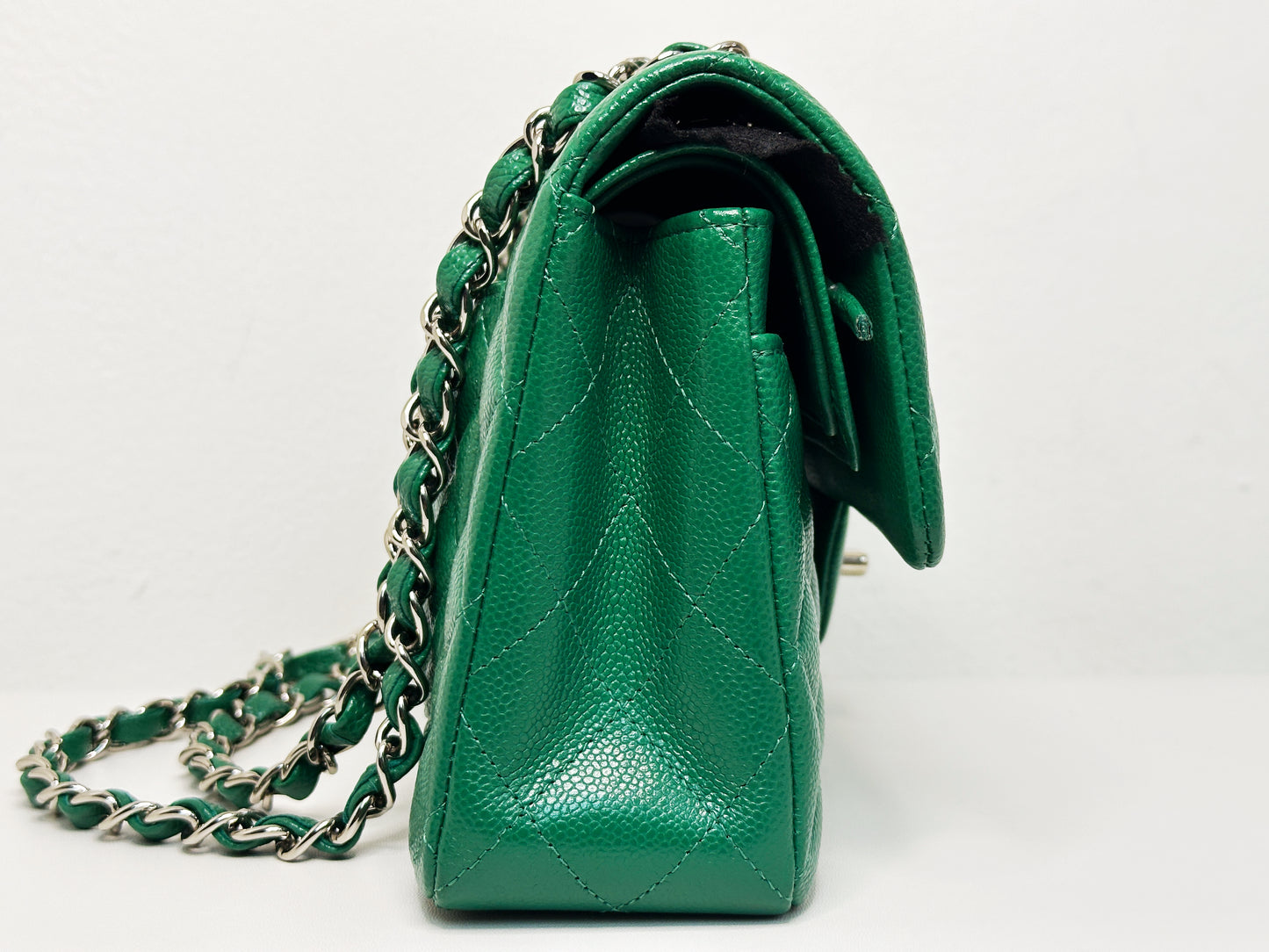 CHANEL 20B Green Classic Small Double Flap Bag SHW 3050 holo card