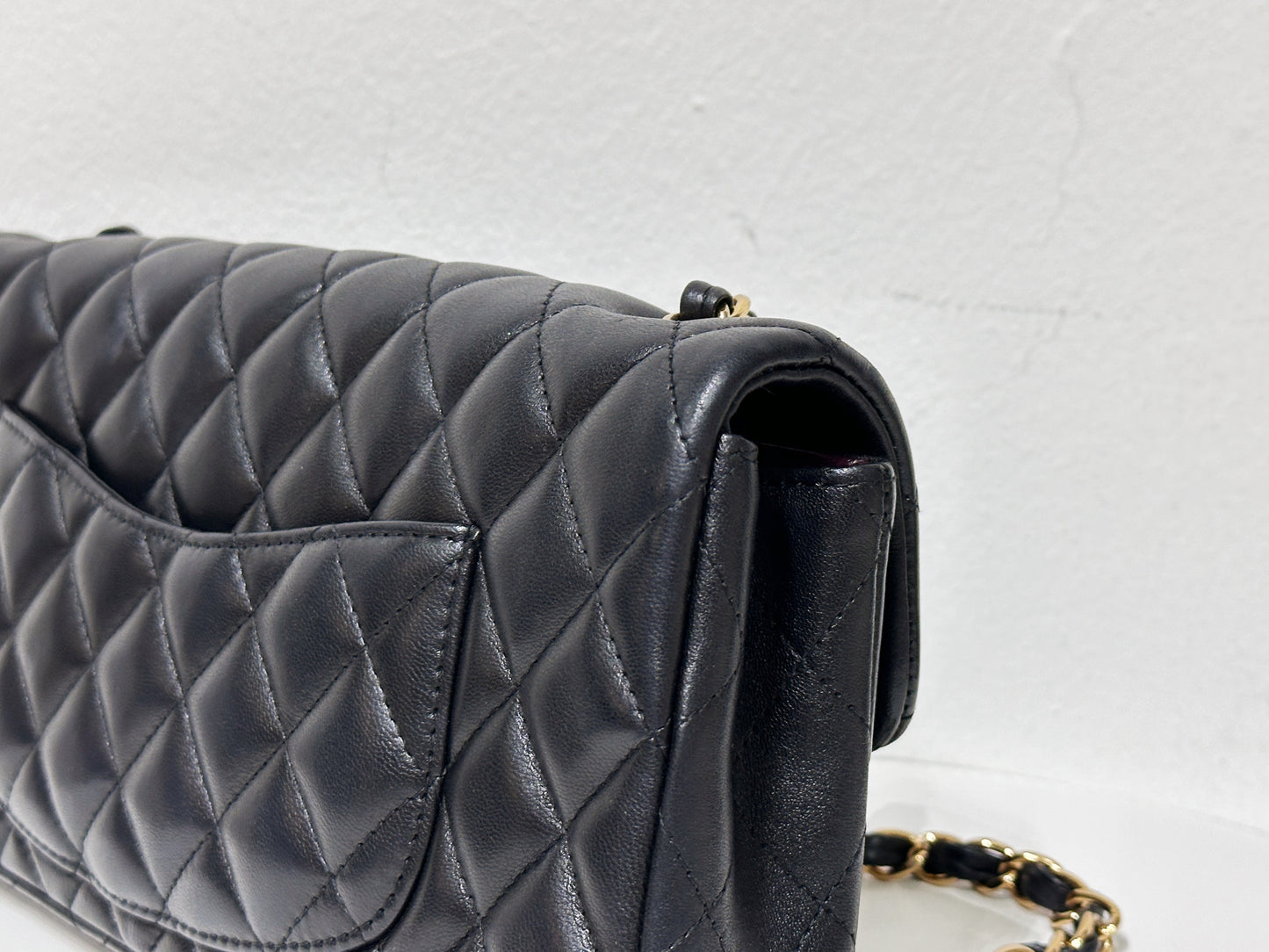 Chanel Lambskin East West Flap Bag Black GHW 1411 holo card