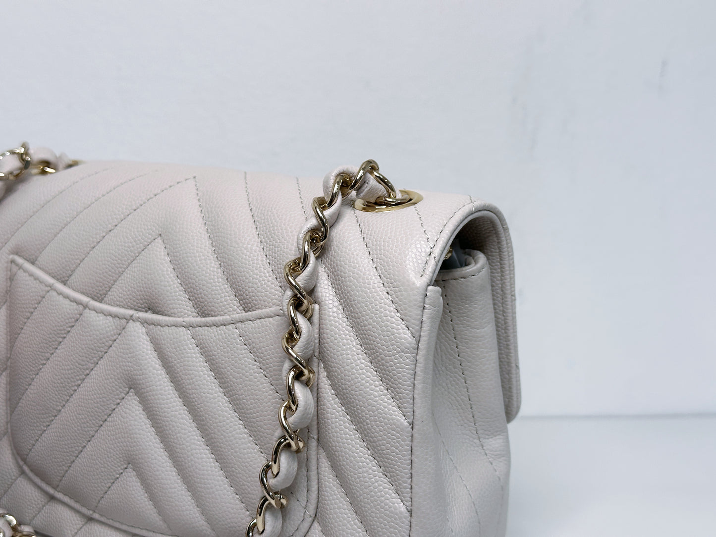 Chanel Mini Rectangle Chevron Blush Hue Light Beige Flap Bag LGHW