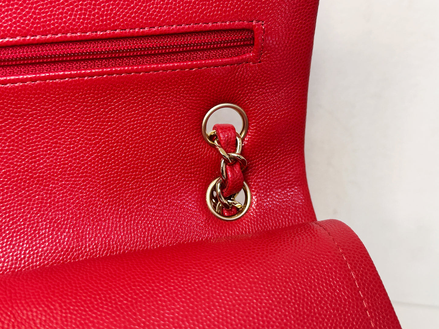 Chanel 19B Small Quilted Caviar Classic Double Flap Bag Red 2851 holo card