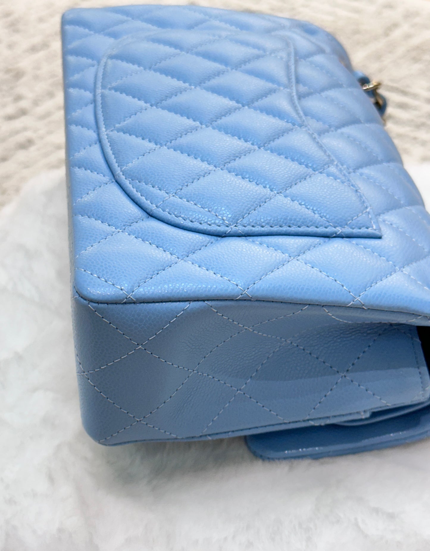 Chanel Small Classic Flap Ligth Blue Caviar Light Gold Hardware