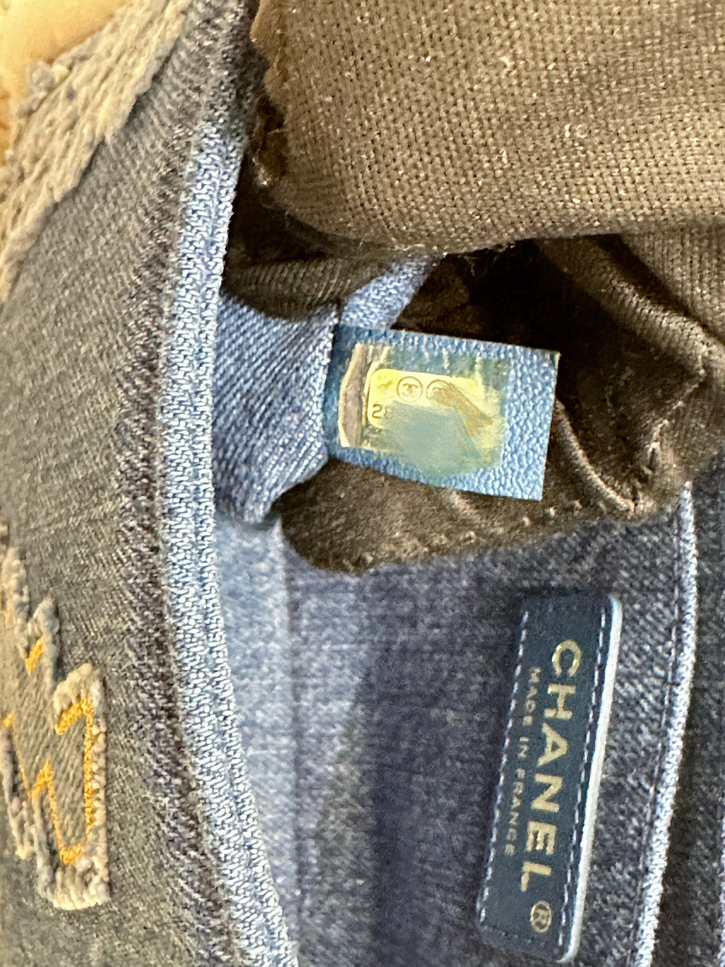 CHANEL Denim Shearling Hieroglyph Flap Blue
