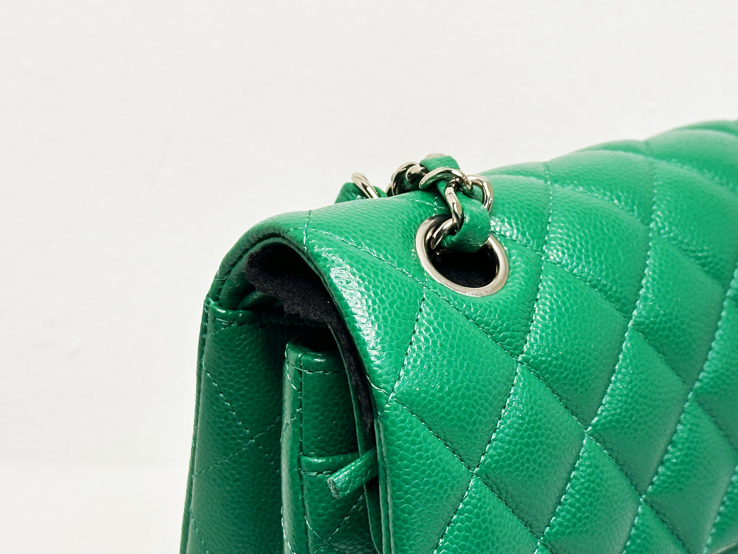 CHANEL 20B Green Classic Small Double Flap Bag SHW 3050 holo card