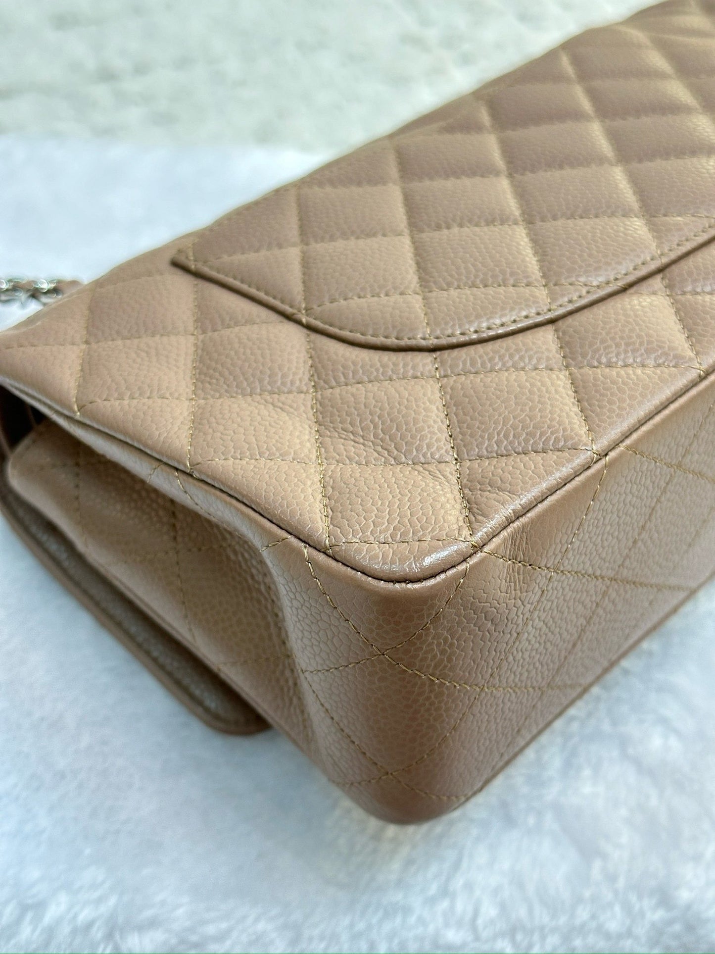 Chanel Medium Classic Caviar Double Flap Taupe SHW