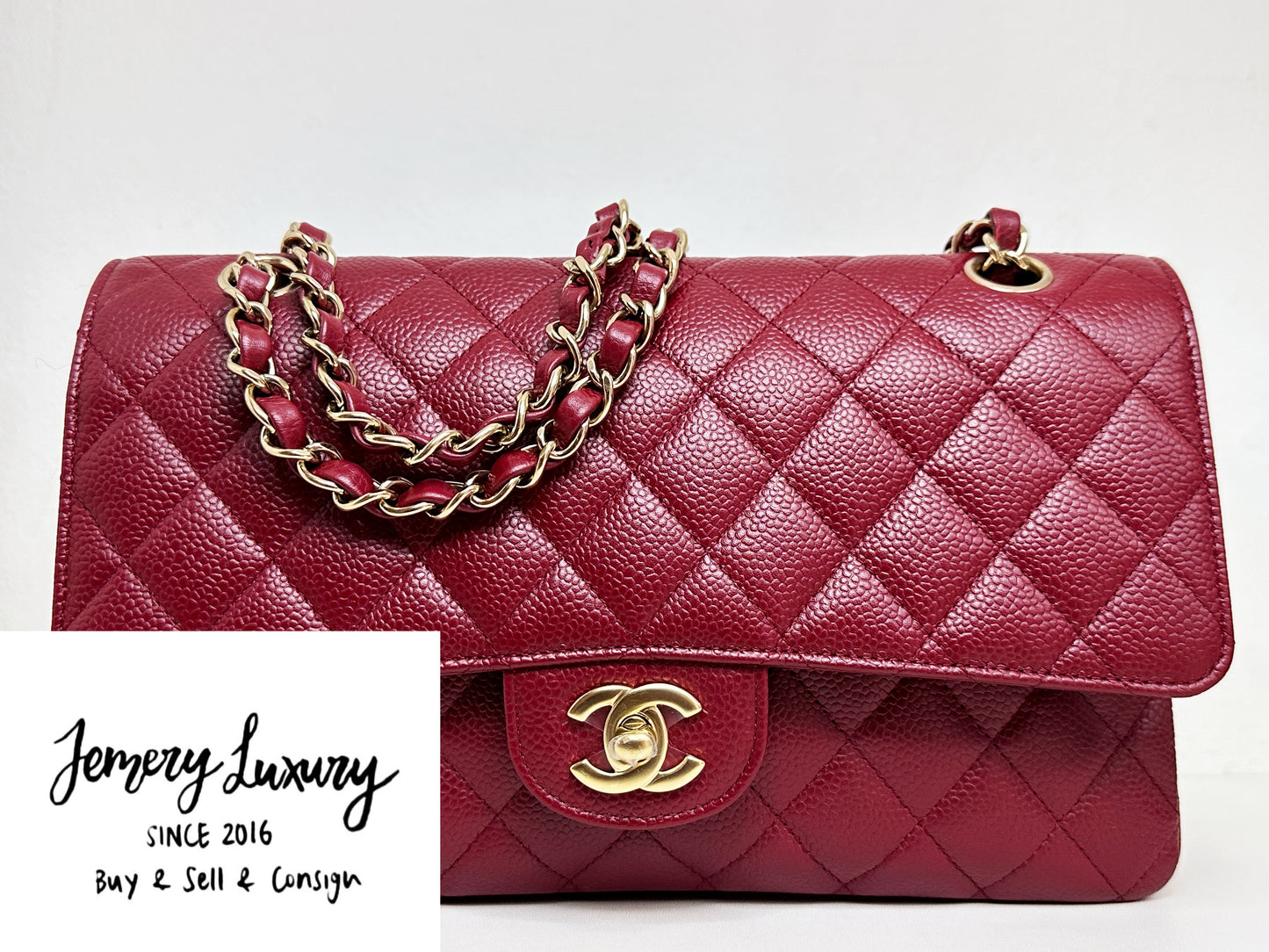 Chanel Caviar Classic Quilted Medium Double Flap Bordeaux Bag 1307 holo card