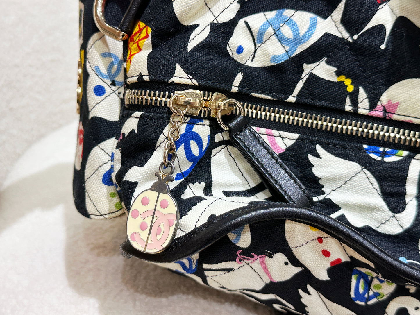 Chanel Canvas Baby Animals Diaper Bag Black 1119 holo card