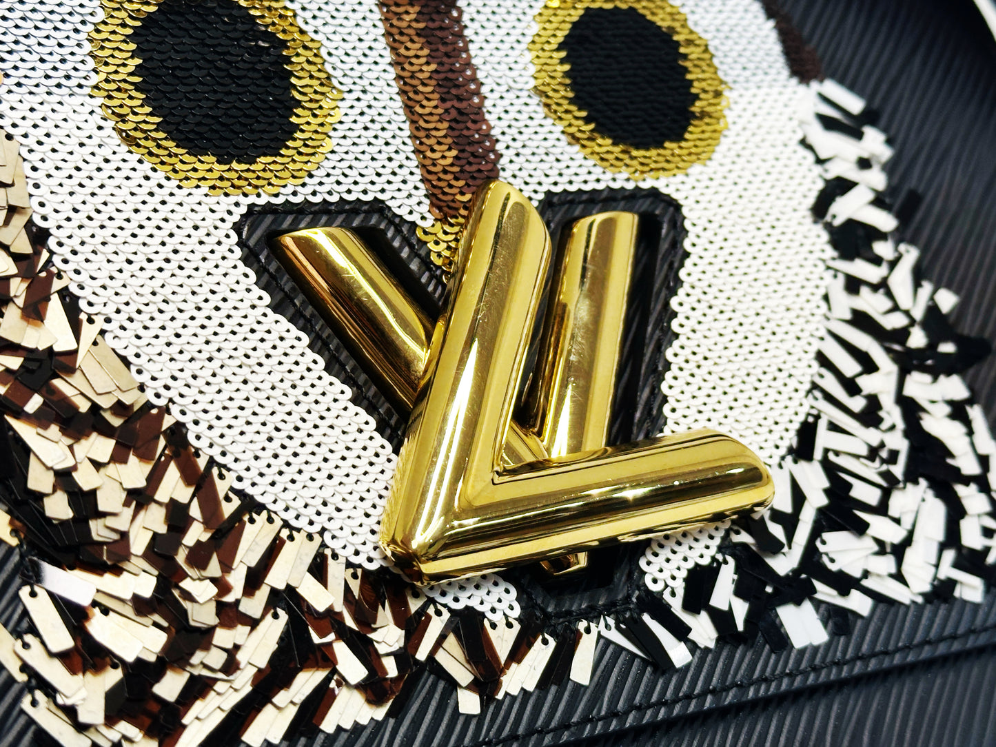 Louis Vuitton Black Epi Leather Sequin Owl MM Twist Bag
