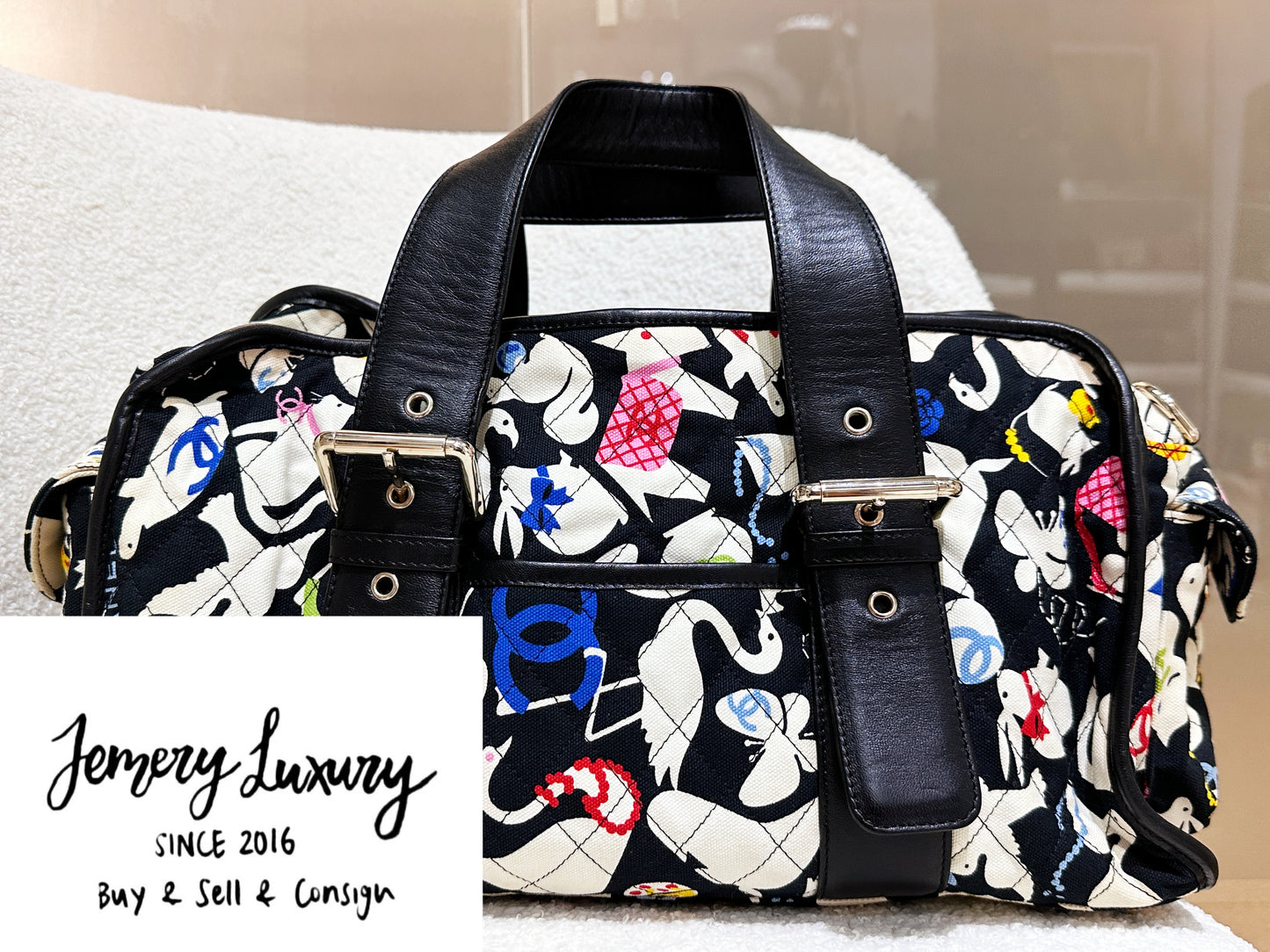Chanel Canvas Baby Animals Diaper Bag Black 1119 holo card