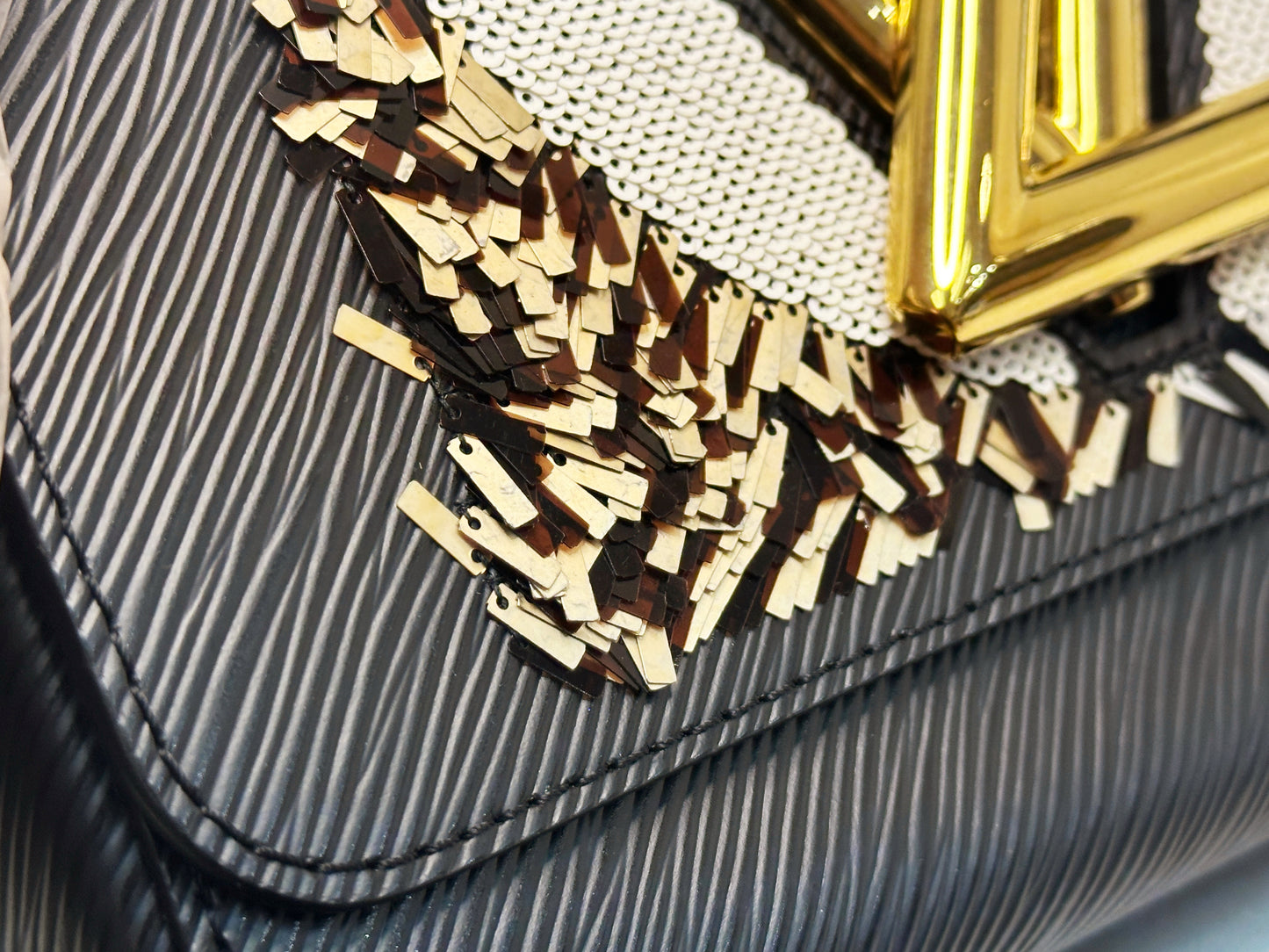 Louis Vuitton Black Epi Leather Sequin Owl MM Twist Bag