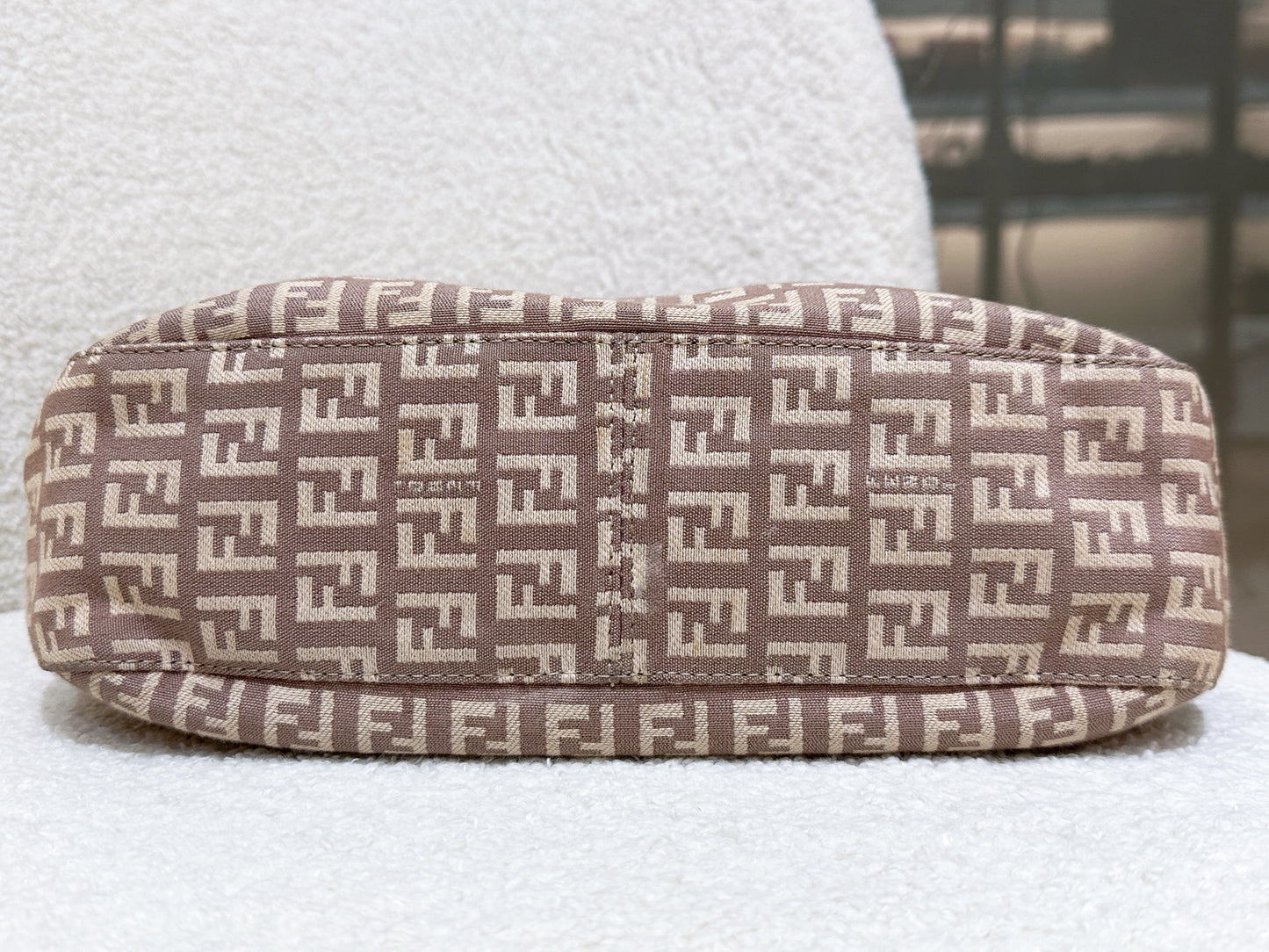 FENDI Zucchino Mamma Baguette Beige Shoulder Bag in Cipria